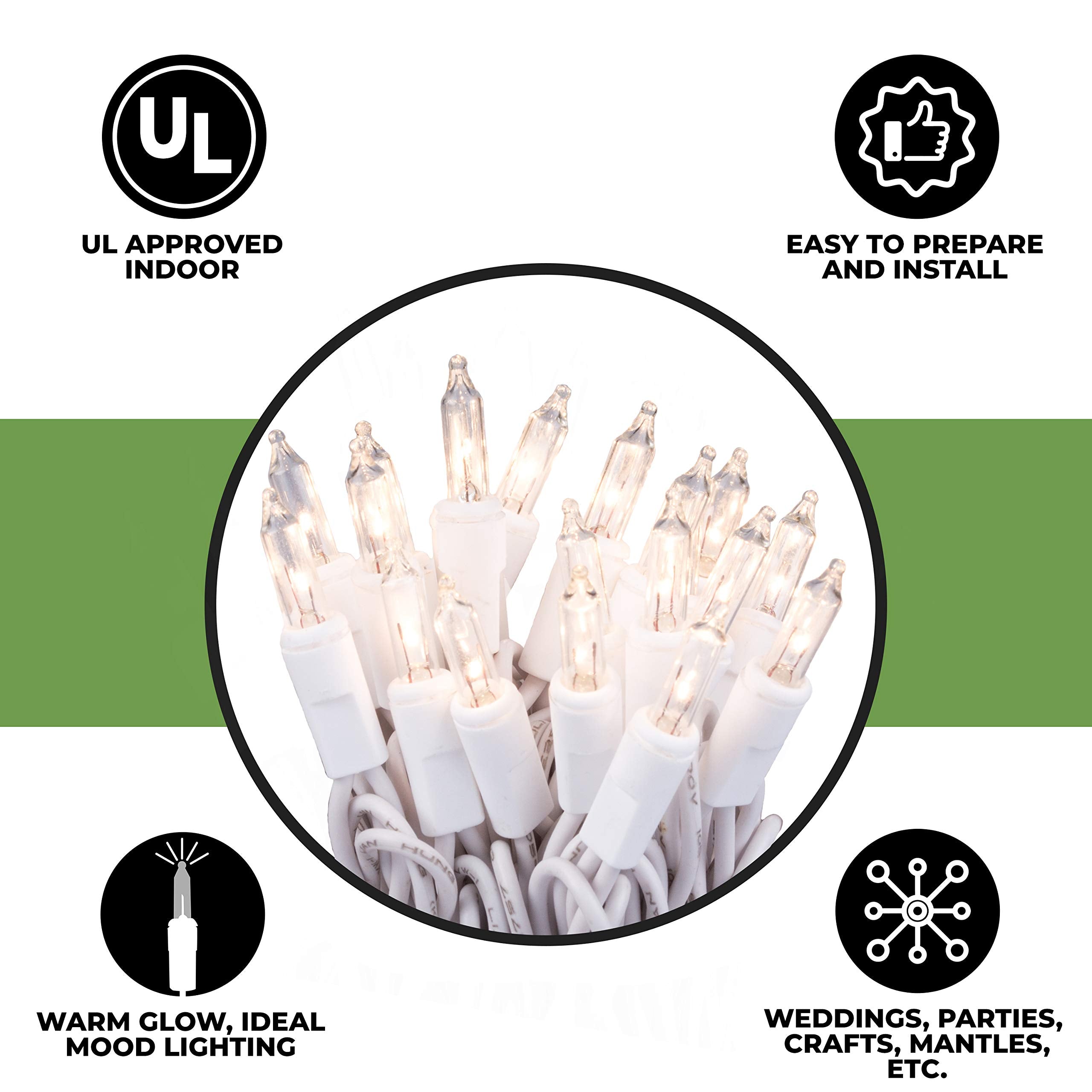 612 Vermont Clear 35 Count Christmas String Lights On White Wire Cord, Ul Approved For Indoor Use Only, Total Length 7.5 Foot, L