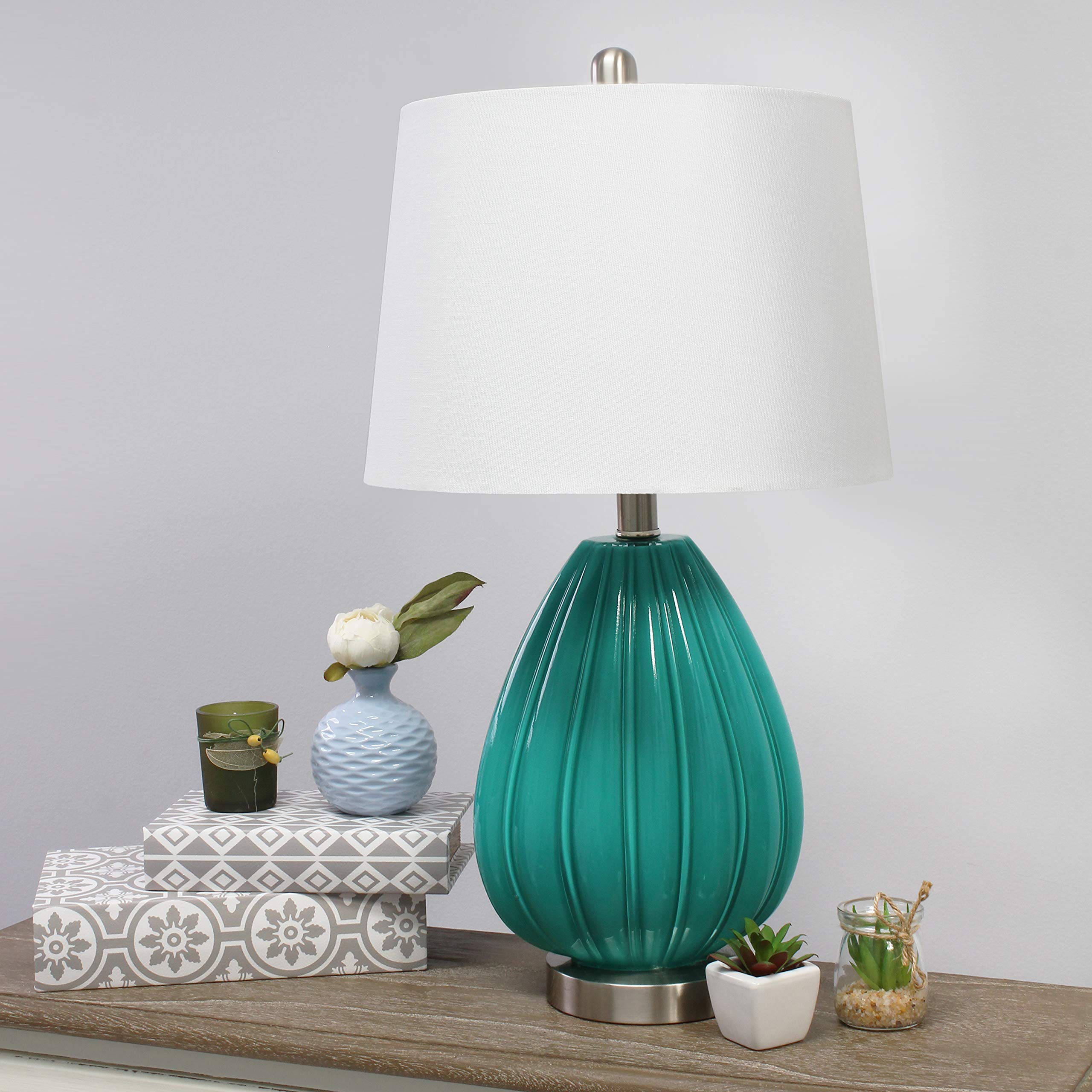 Elegant Designs Teal Table Lamp, Fabric Shade, Model LT3320-TEL, Glass Material