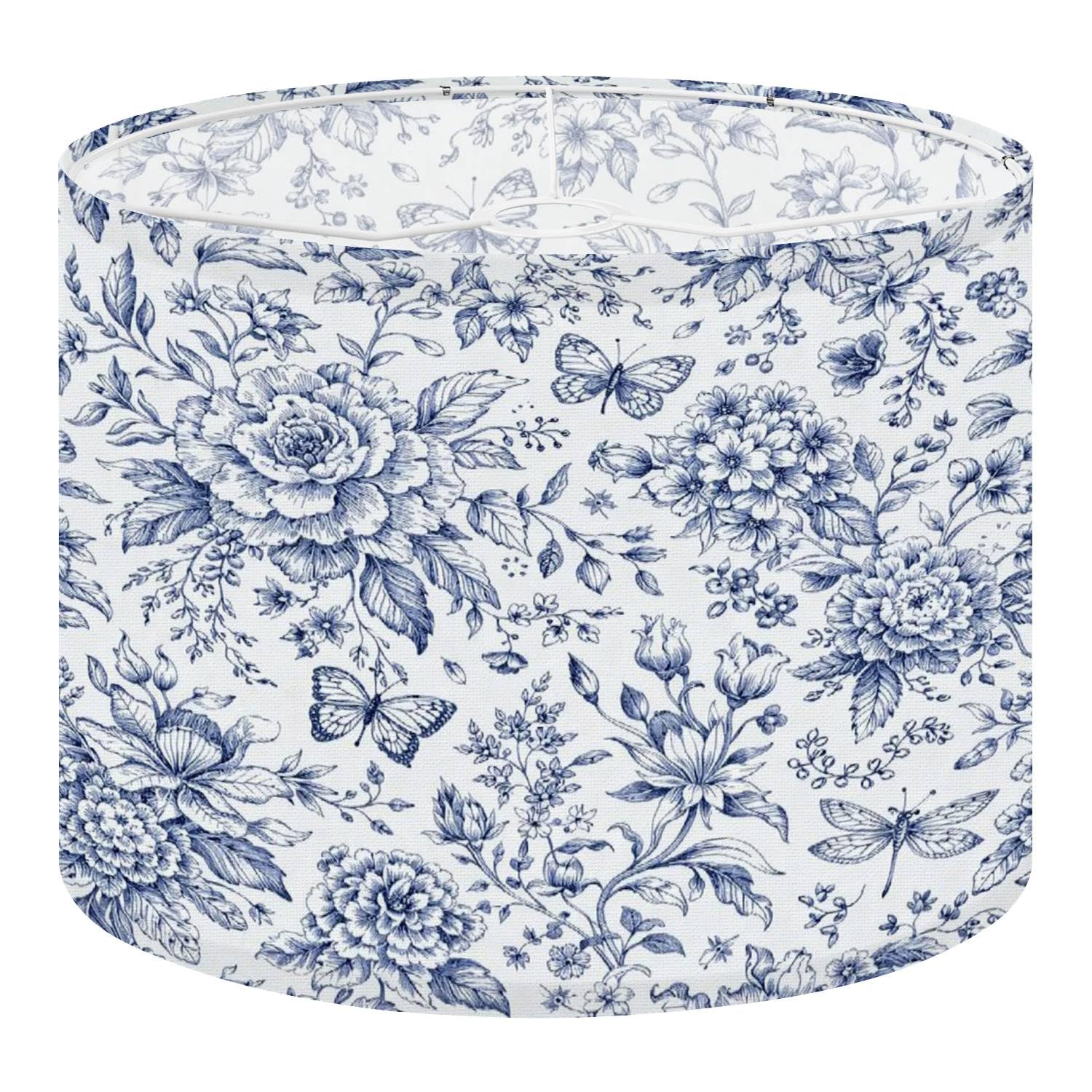 Drum Lamp Shade Bloom Vintage Floral Seamless Pattern Spring Flowers Blue White Lampshades for Floor Lamps Table Lamp Pendant Light 8.9x11 Linen Lamp Cover Replacement Large Lamp Shade