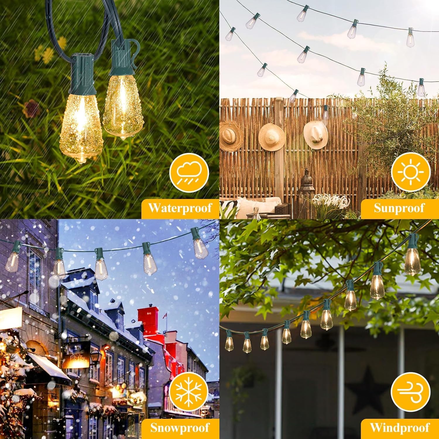 Brightever 50Ft Outdoor String Lights Waterproof, 2700K Bright Led Patio Lights With 27 St38 Shatterproof Vintage Bulbs, Retro E