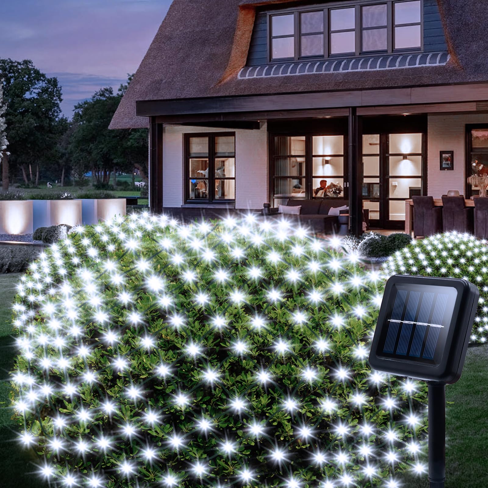 echosari Solar Net Lights Outdoor, 100 LED 5Ft x 5Ft Bush Net Light Outdoor Mesh Lights Auto On/Off 8 Modes for Tree Fence Wall 