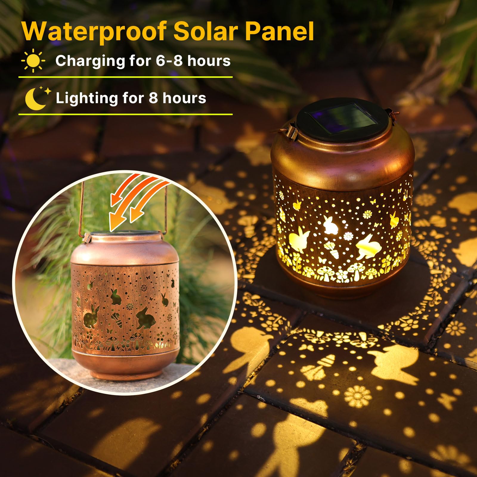 Rabbit Solar Lanterns Outdoor Waterproof Garden Decor Solar Lights Bunny Gifts For Women Mom Grandma Metal Outside Decoration Hanging Lantern For Yard Porch Patio Landscape Backyard Lawn