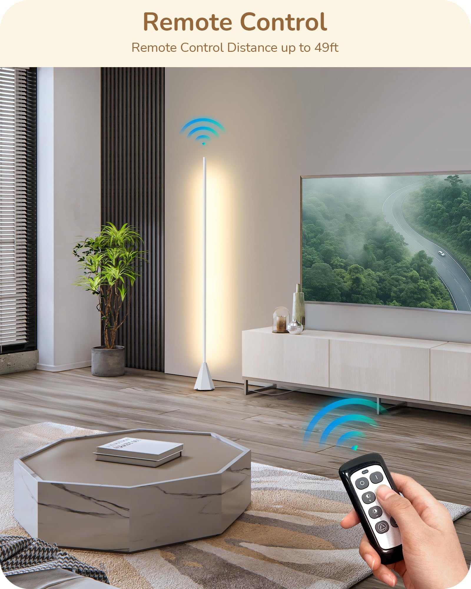 EDISHINE Wood Corner Stick Floor Lamp, Minimalist LED Dimmable Light, Standing Atmosphere Lamp for Bedroom, Living Room, Office,