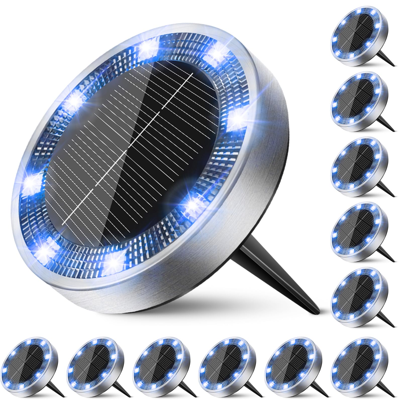 Peasur Solar Ground Lights Outdoor  12 Pack Flat Solar Powered Disc Lights  Ip68 Waterproof  Anti-Rust  Landscape Lighting For Pathway Garden Yard Lawn Walkway Landscape Driveway  Blue