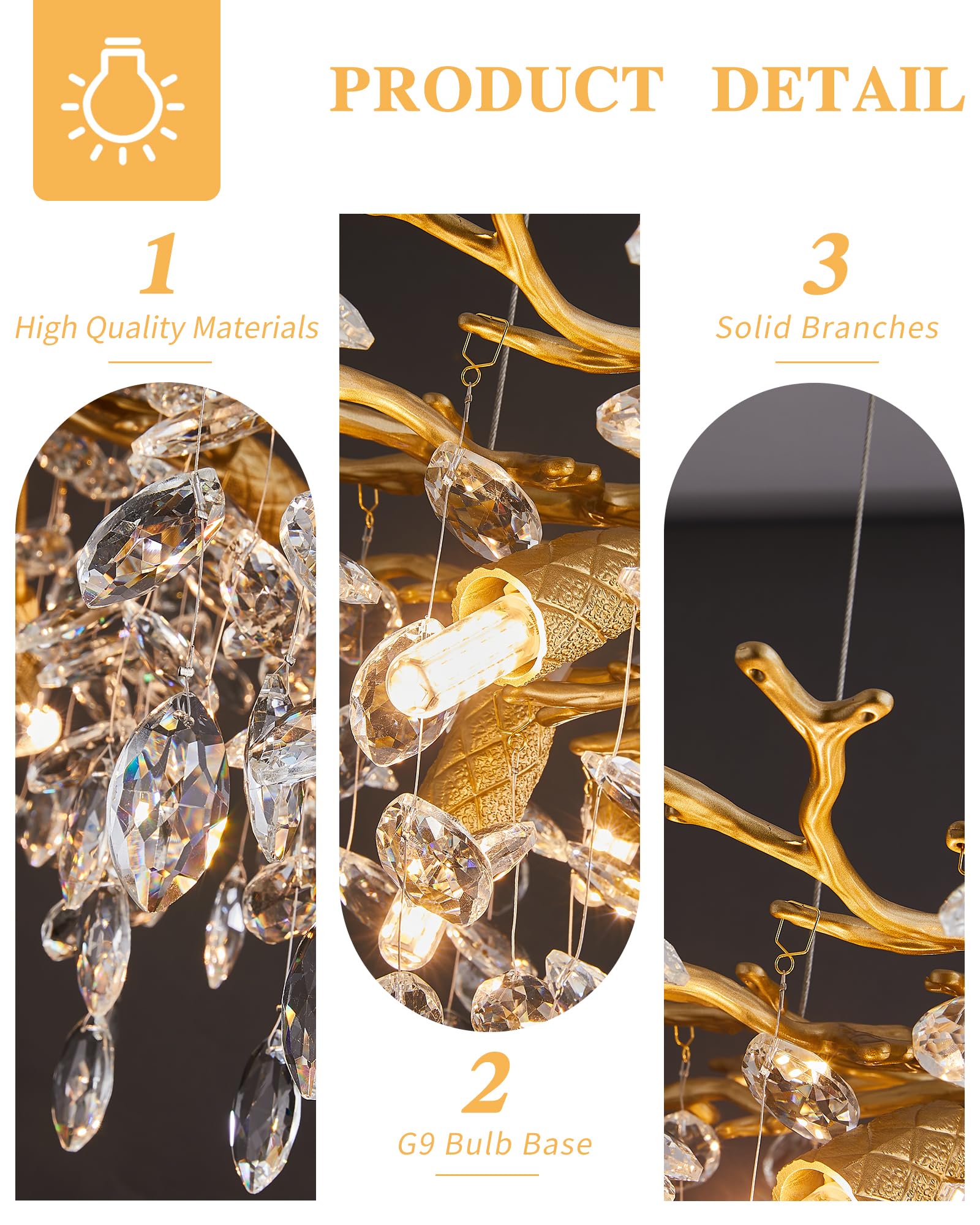 Modern Tree Branch Chandelier, 16 Lights Rectangular 59'' Crystal Gold Chandeliers For Kitchen Island Dining Room Living Room