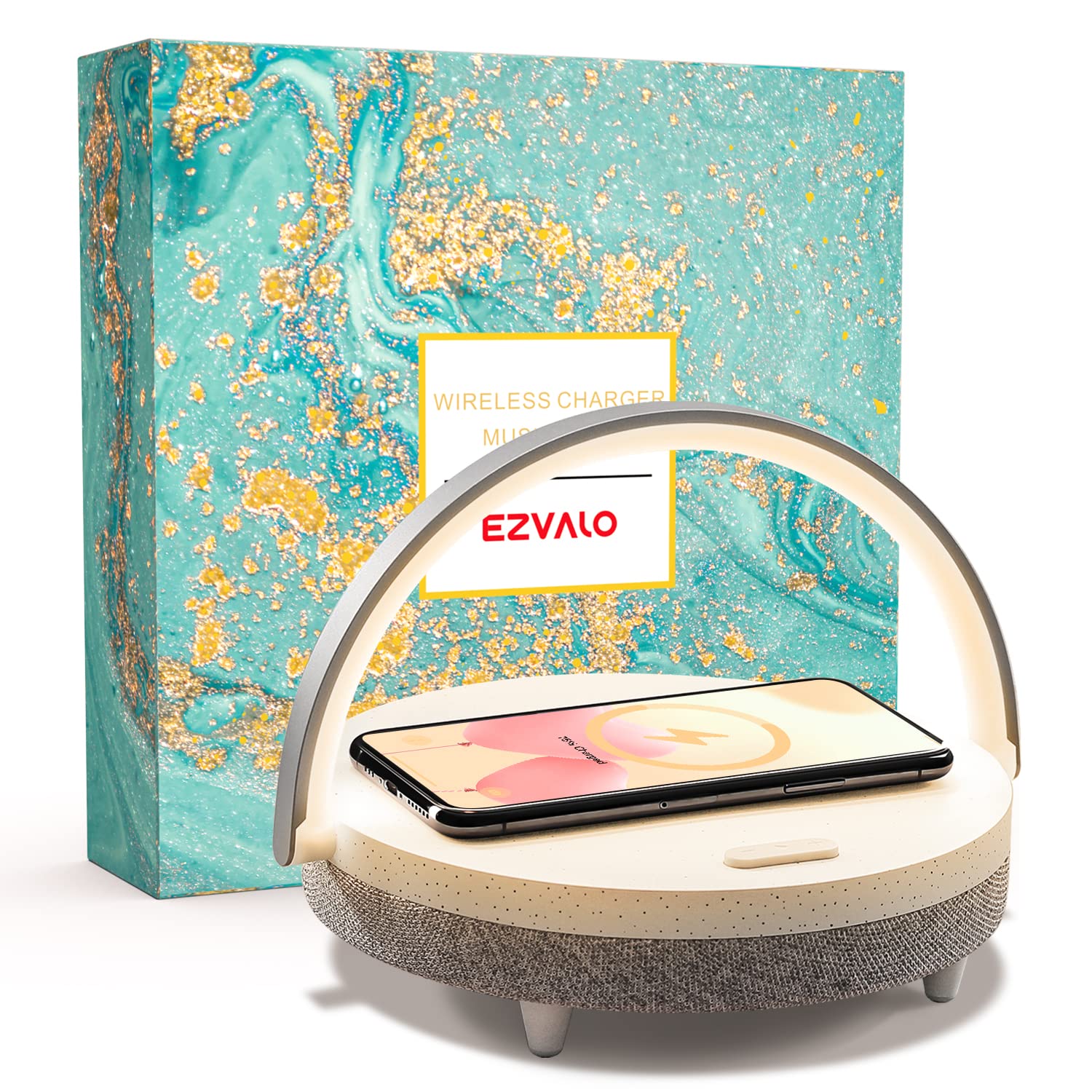 Ezvalo Led Night Light, Music Bedside Lamp With Charger, 4 In 1 Touch Lamp, Portable Bluetooth Speaker, Phone Holder, Dimmable W