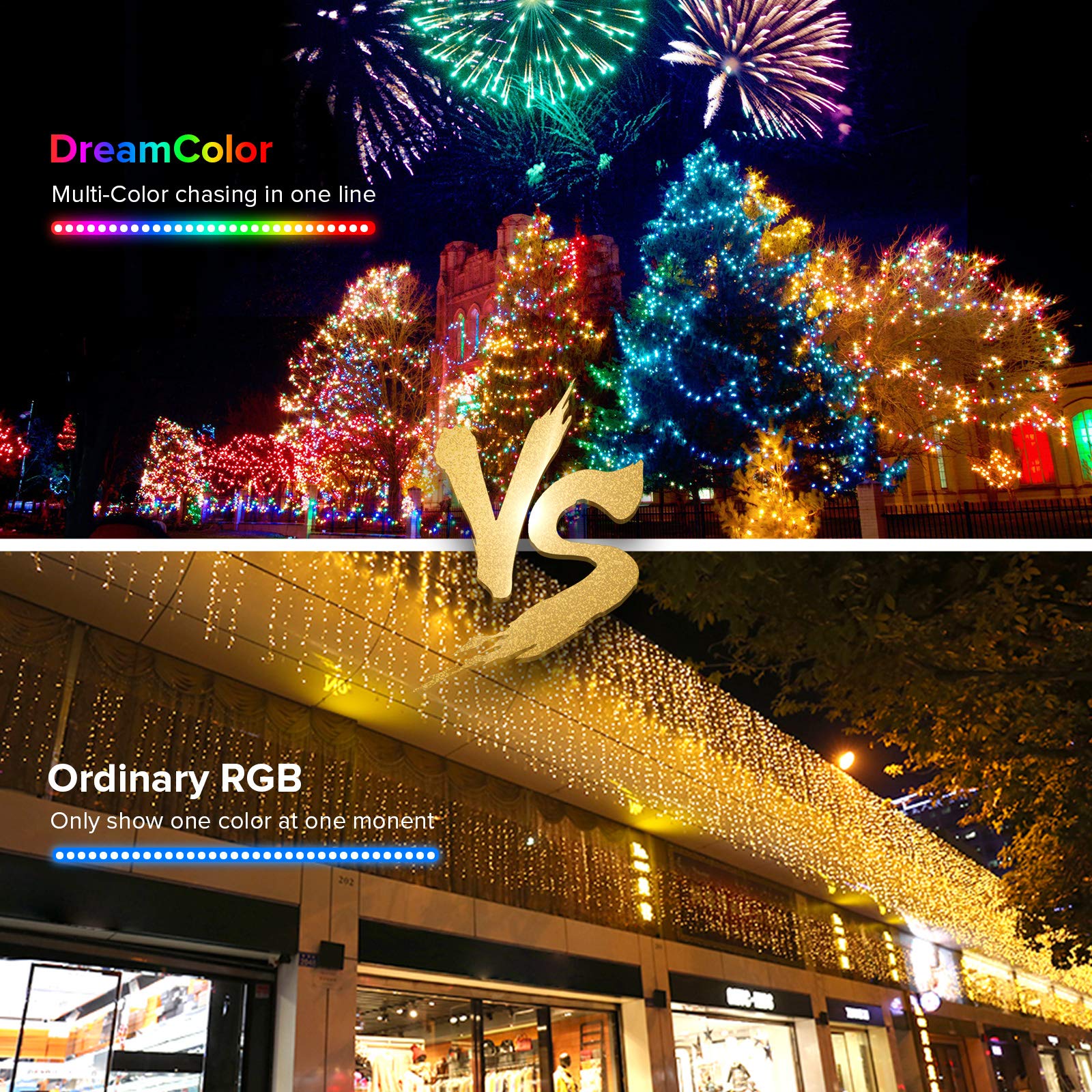 BTF-LIGHTING Chasing Dream 16.4ft 50LED Multicolor Fairy String Lights, WS2812B IC, Copper for Bedroom, Christmas, Party