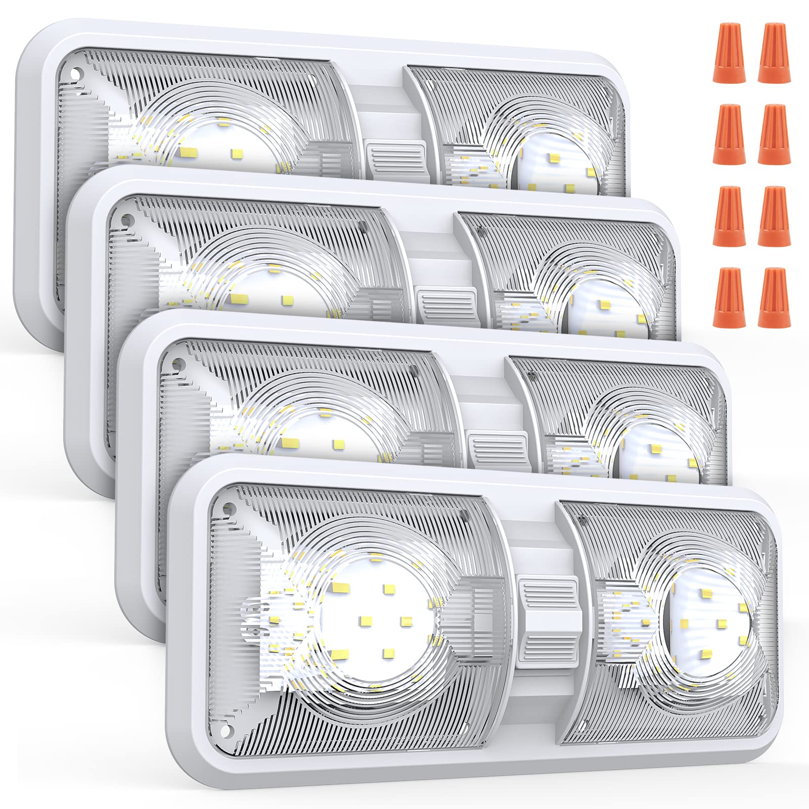 Aaleds RV Lights Interior 12V LED, 1000LM, Dome Light with Switch, 4Pack, Natural White, Model 48leds-rv