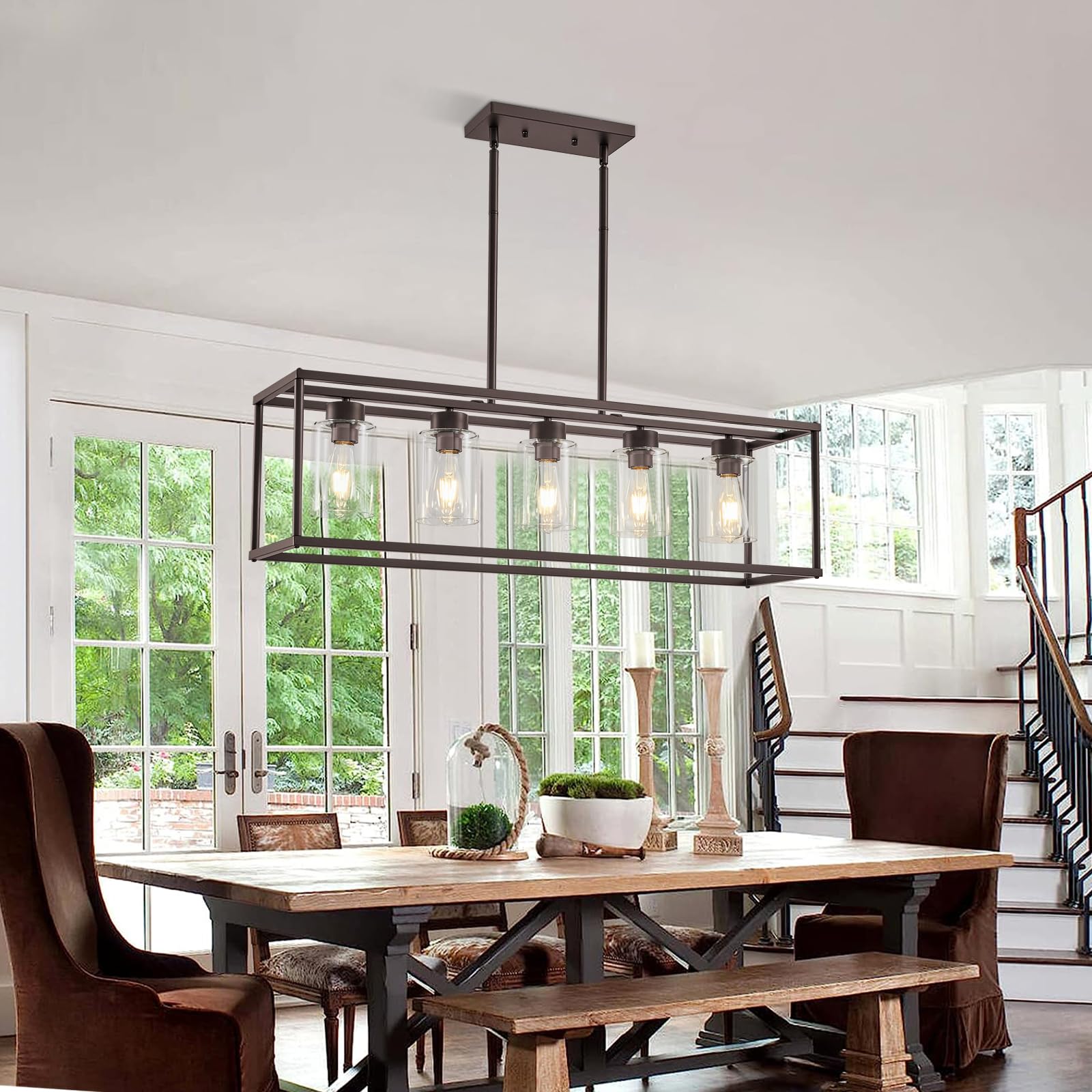 Hccz 5-Light Oil Rubbed Bronze Chandelier - Modern Farmhouse Pendant For Dining & Kitchen Island
