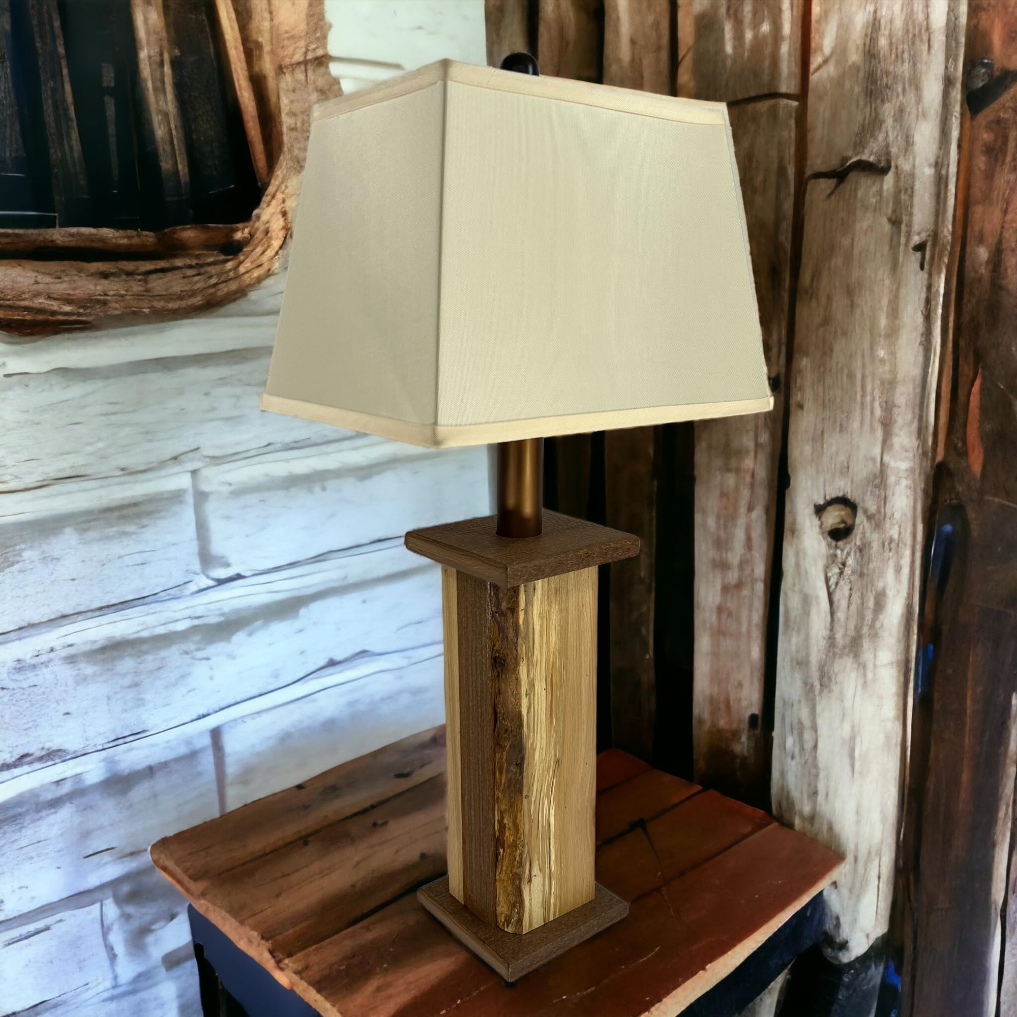 Rustic Farmhouse Battery-Operated Live Edge Wood Table Lamp 28" Tall Cordless Indoor/Outdoor 3 Stage Dimmer + Auto-Off Timer For Living Room Bedroom Entryway Cabin Decor