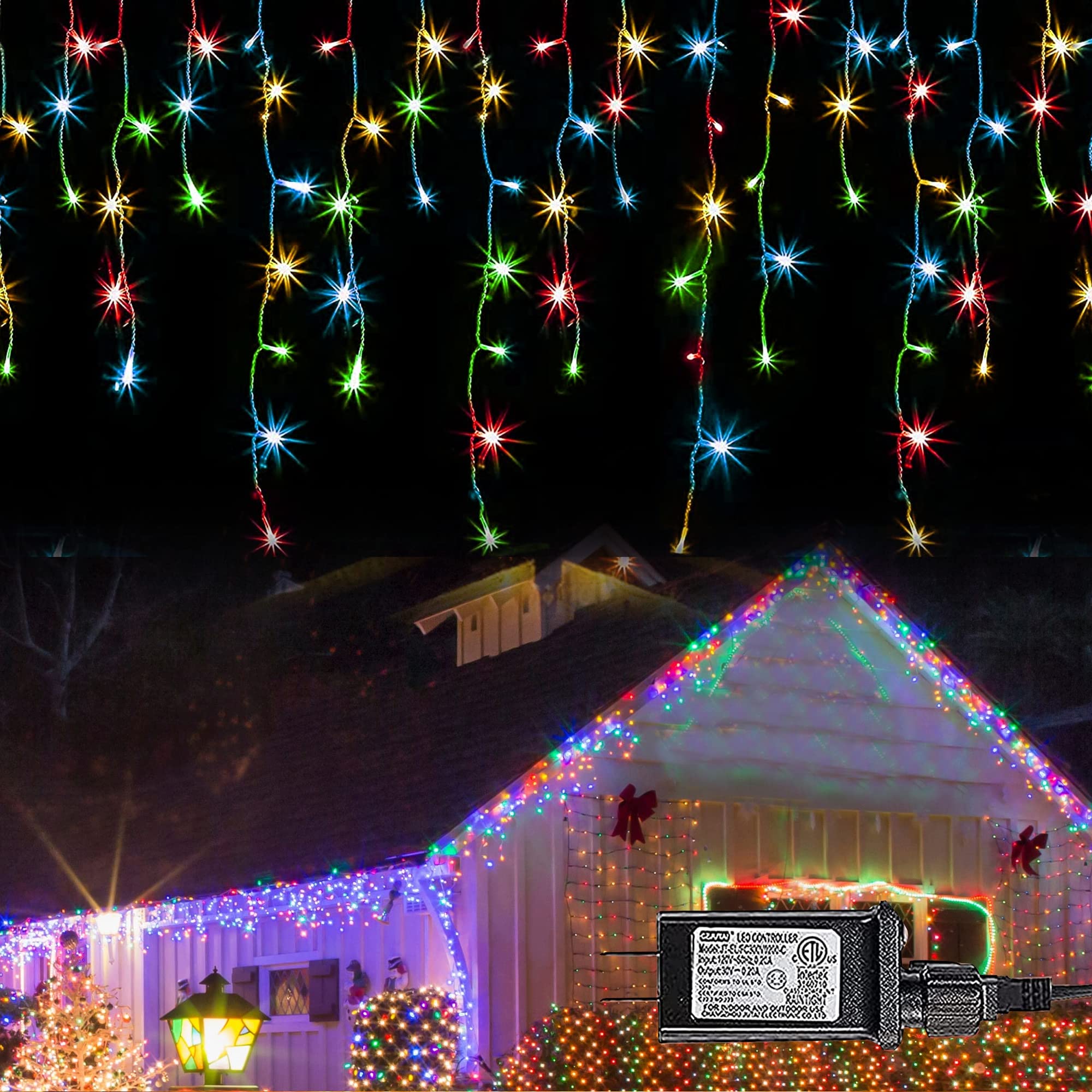 Dazzle Bright Christmas Icicle Lights, 8 Modes Curtain Fairy Lights with Drops, Connectable Xmas String Lights for Outside Holid