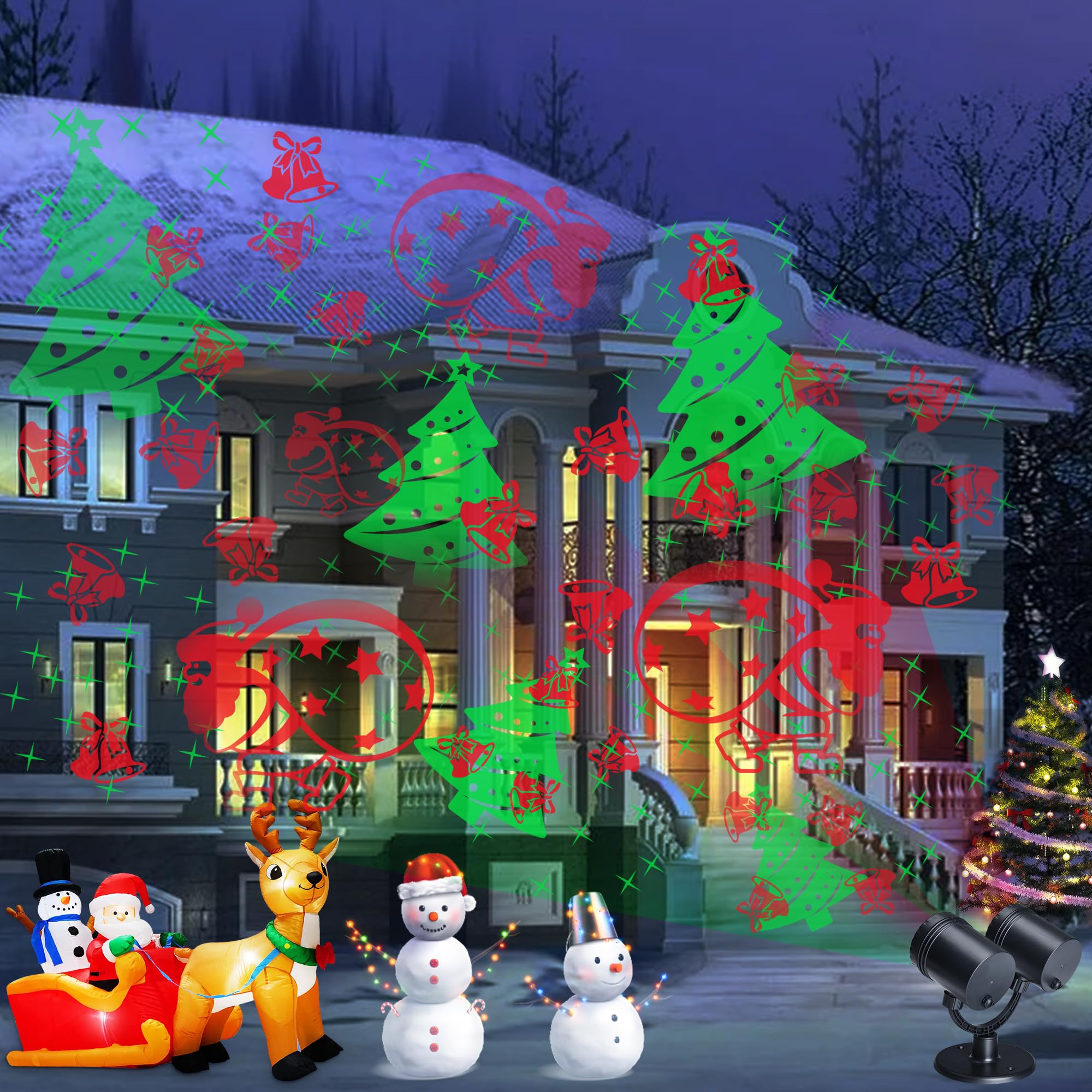 Christmas Lights Projector, Christmas Decorations Lighting Projector, With Timer Dynamic Led Xmas Tree Santa Claus Jingle Bells