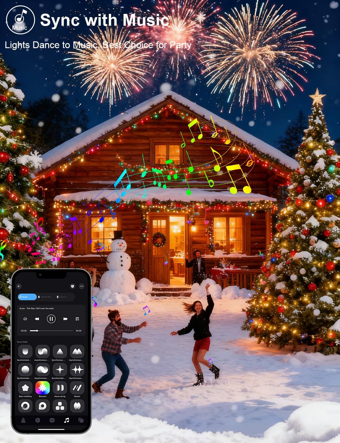 Echosari Smart String Lights, 200 Led 66Ft Rgb Color Changing Fairy Light, Music Sync, Clear Cable, Model Es-Usb-20M200String