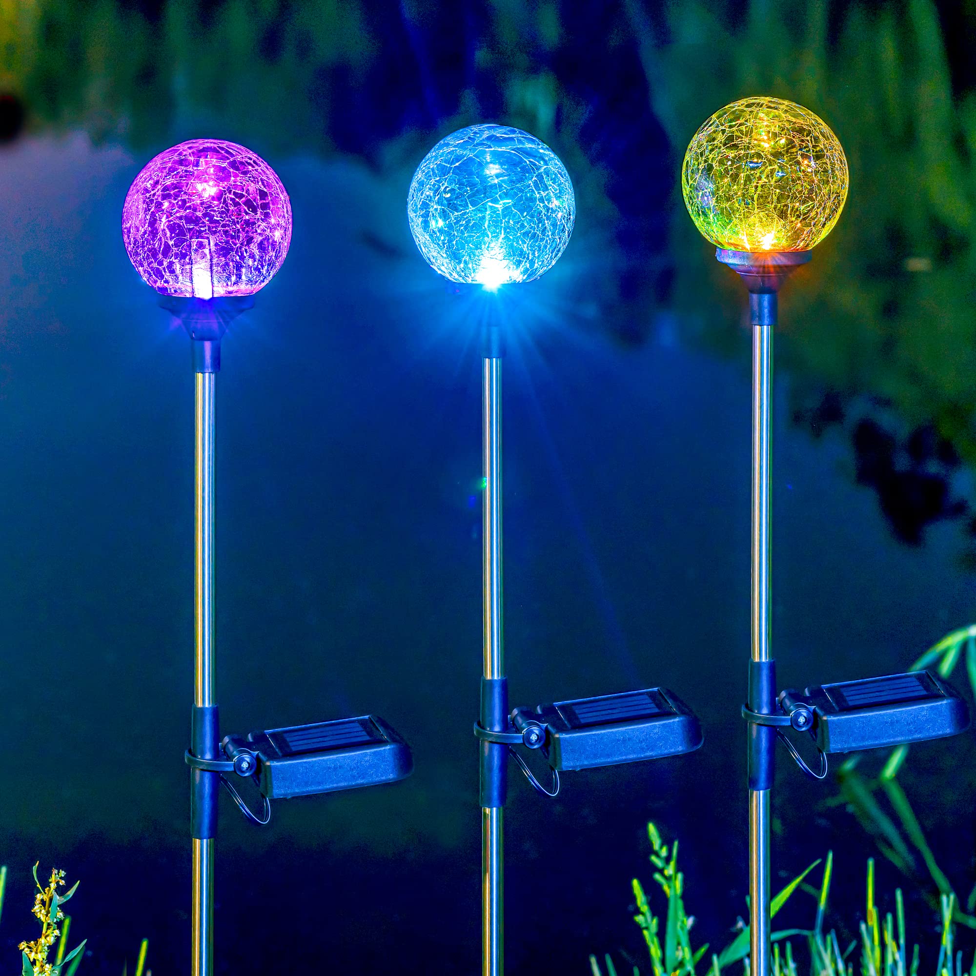 SOLPEX Solar Garden Lights Outdoor 3 Pack, Solar Globe Lights Outdoor Waterproof Decorative for Yard, Multi-Color Changing Garde