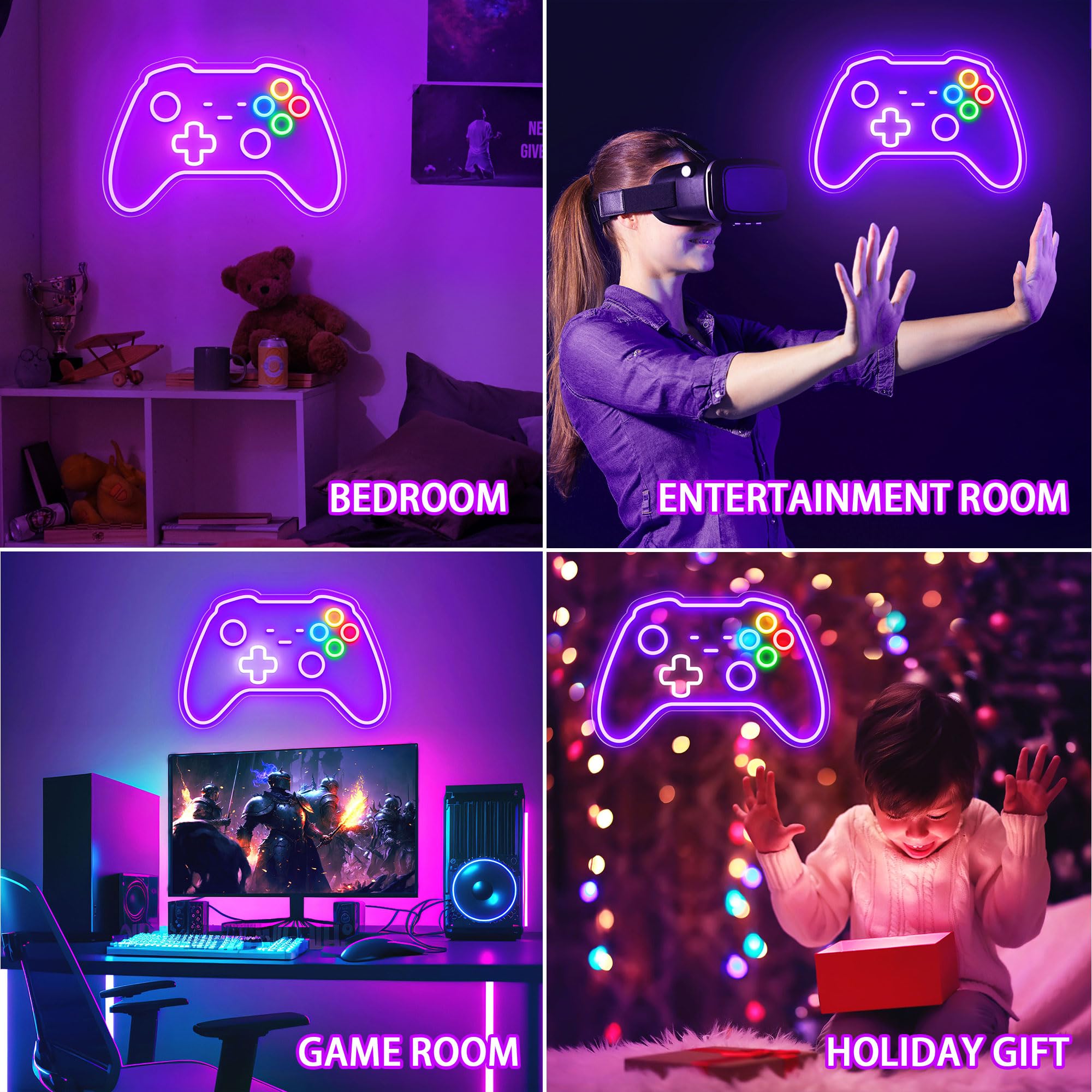 CULOIS Gamer Neon Sign, Gamepad Shaped LED Decor, 16x10.5 inch, Acrylic, Purple-Gamer