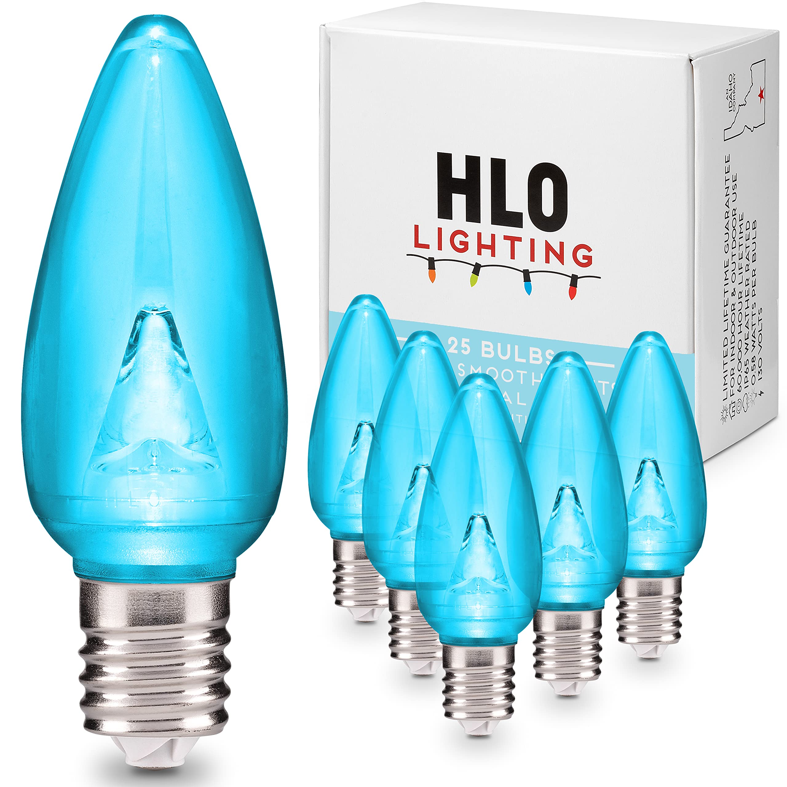 HLO Lighting Smooth C9 Christmas Lights | Teal LED Bulbs for Indoor & Outdoor Christmas Decor | Set of 25