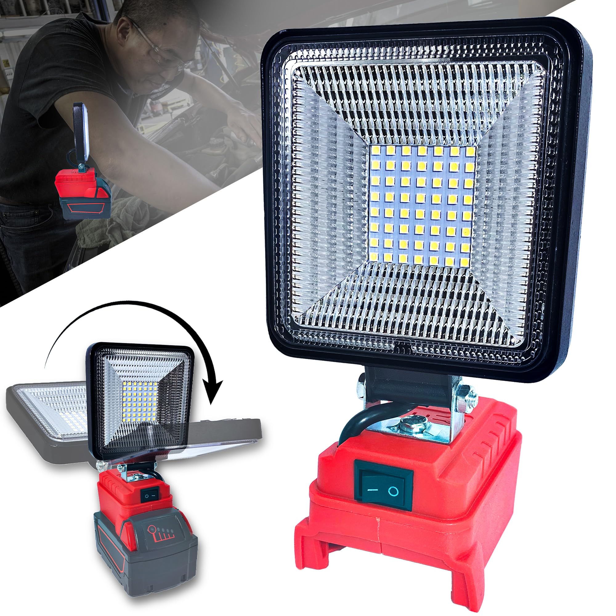 Cordless LED Work Light for Milwaukee 18v Battery, 30w 3000lumens Battery Powered Work Lights for Battery, Portable LED Light wi