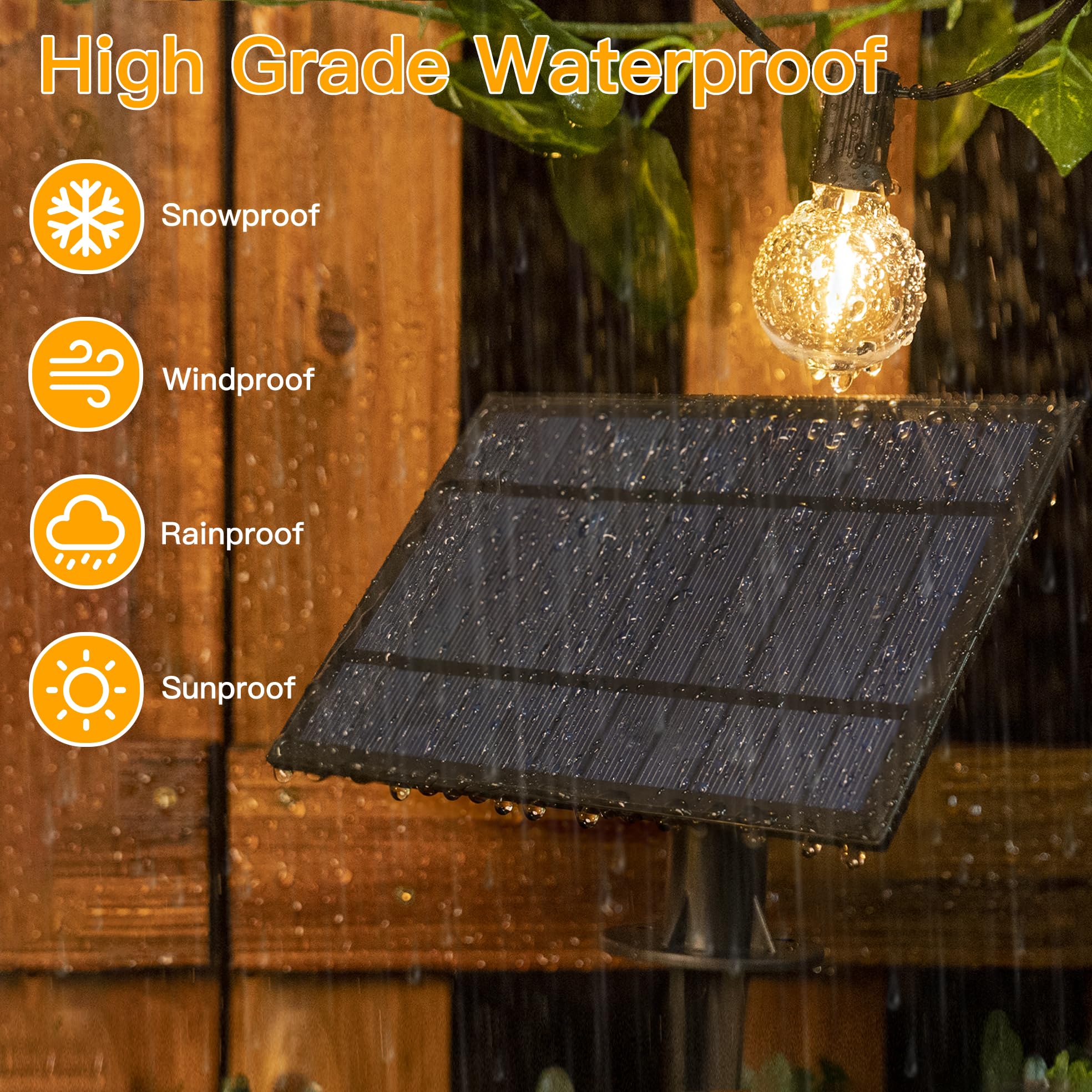Ollny 60FT Solar String Lights, Waterproof Dimmable with Remote, Warm White, G40 Patio Lights for Garden and Yard, 25 LEDs + 2 Spare Bulbs