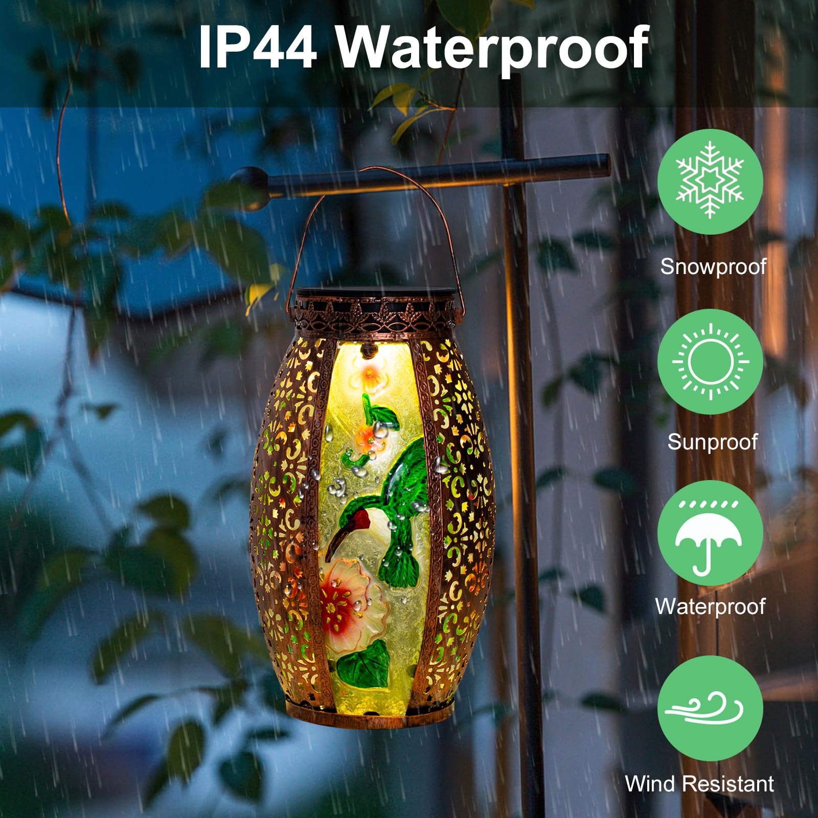 Gifts For Women Mom Grandma, Outdoor Solar Lantern-Waterproof Hummingbird Hanging Metal Decorative Lights For Patio Table Garden