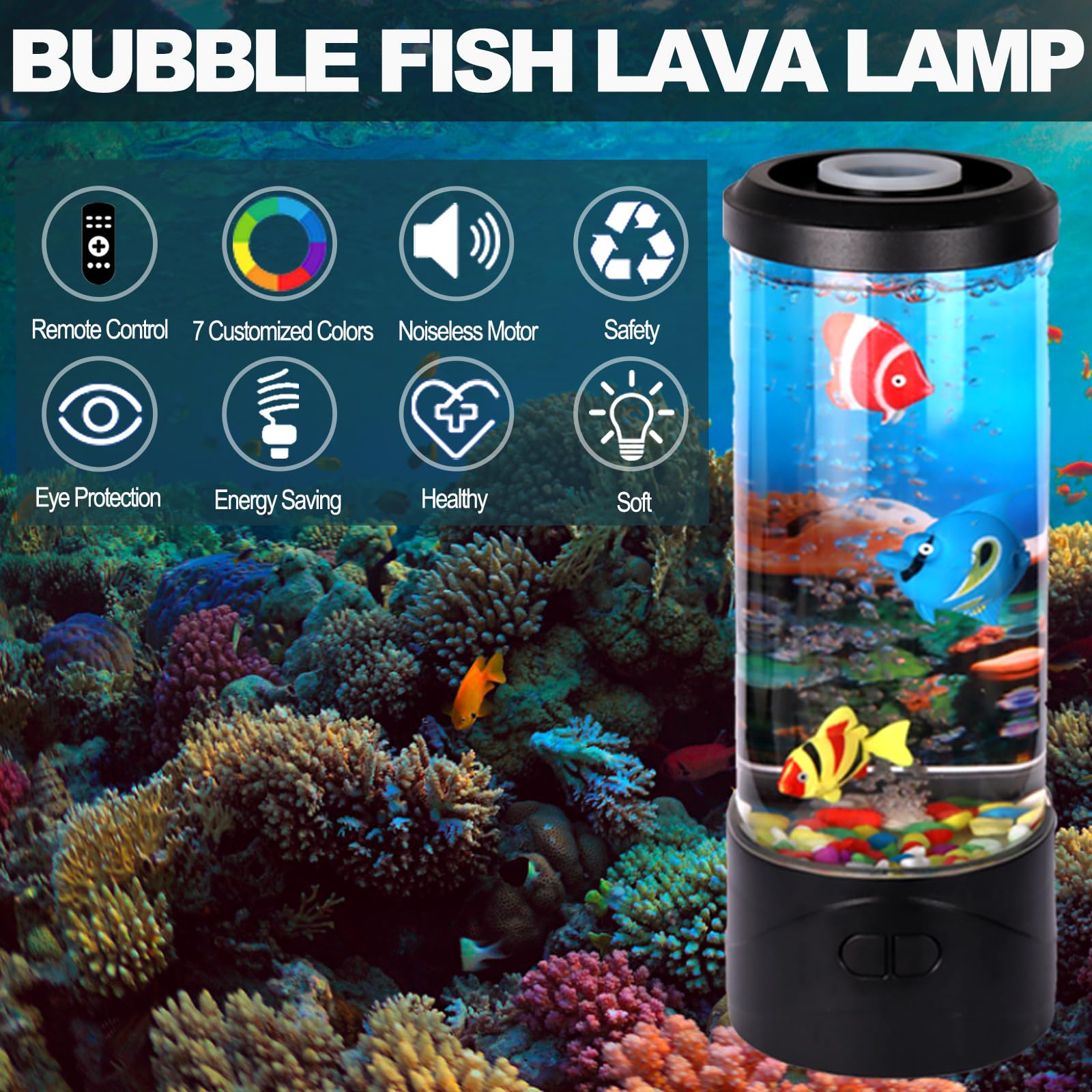 Mini Bubble Fish Lamp,Fake Fish Tank Aquarium Lamp,Multi-Color Changing Aquarium Light With 3 Artificial Fish Night Lights-For H