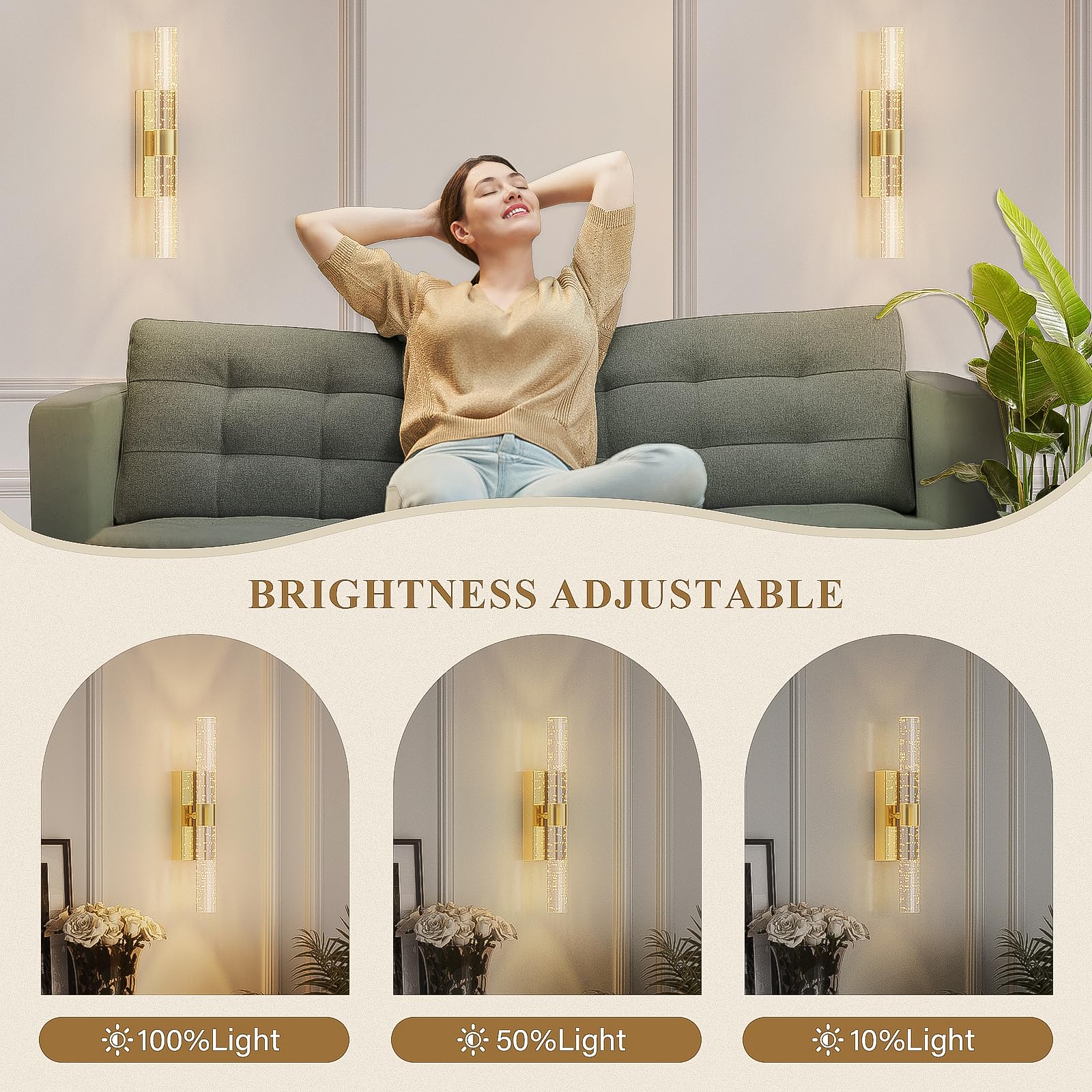 Camuucci Battery Operated Gold Wall Sconce 12000Mah Rechargeable Battery Powered Wall Lighting Indoor Not Hardwired Remote Contr