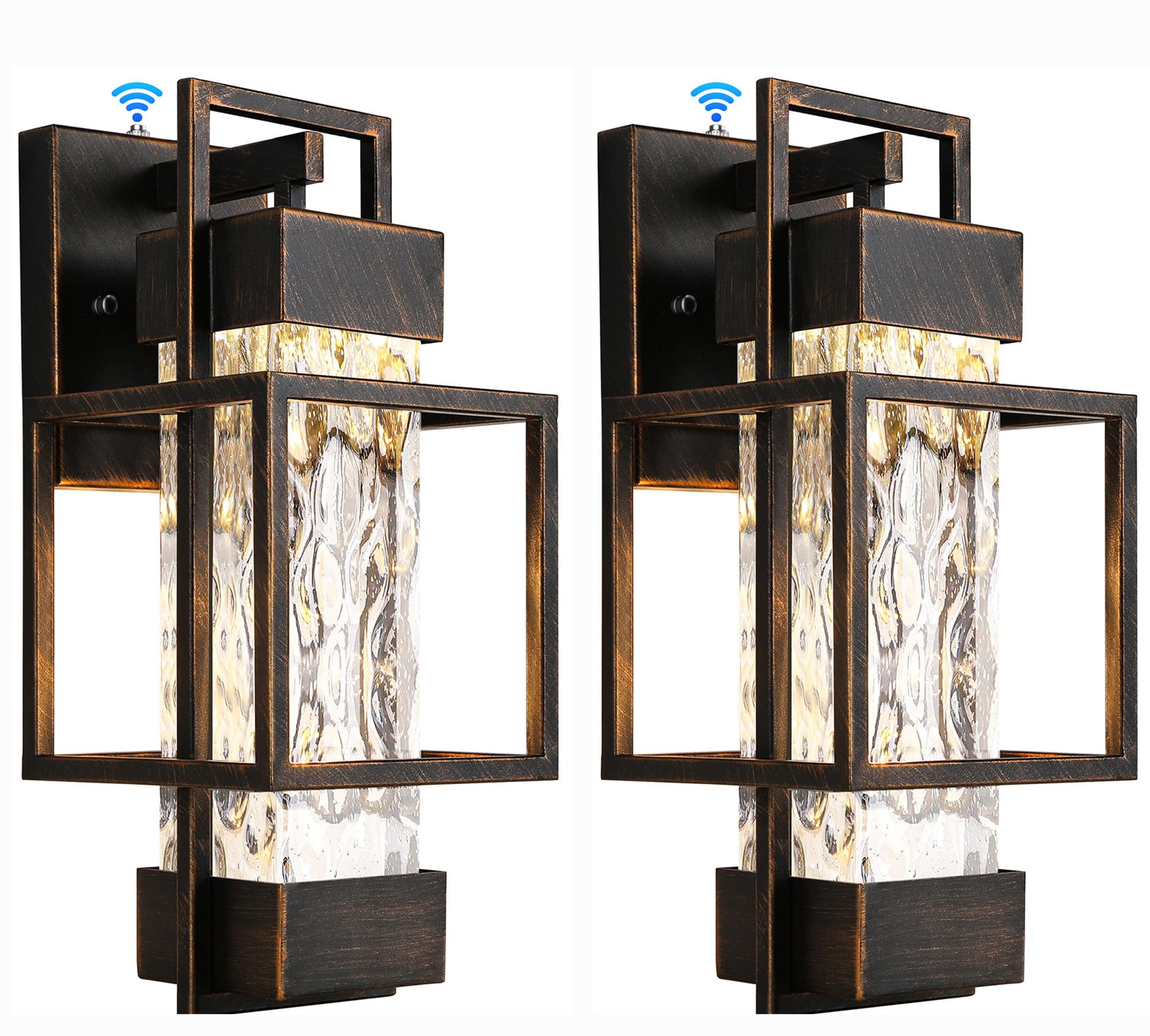 Partphoner Modern Outdoor Light Fixtures Dusk To Dawn Outdoor Lighting 2 Pack  15  Exterior Wall Sconce Waterproof Outside Porch Light For House With Water Glass Black Brushed Gold