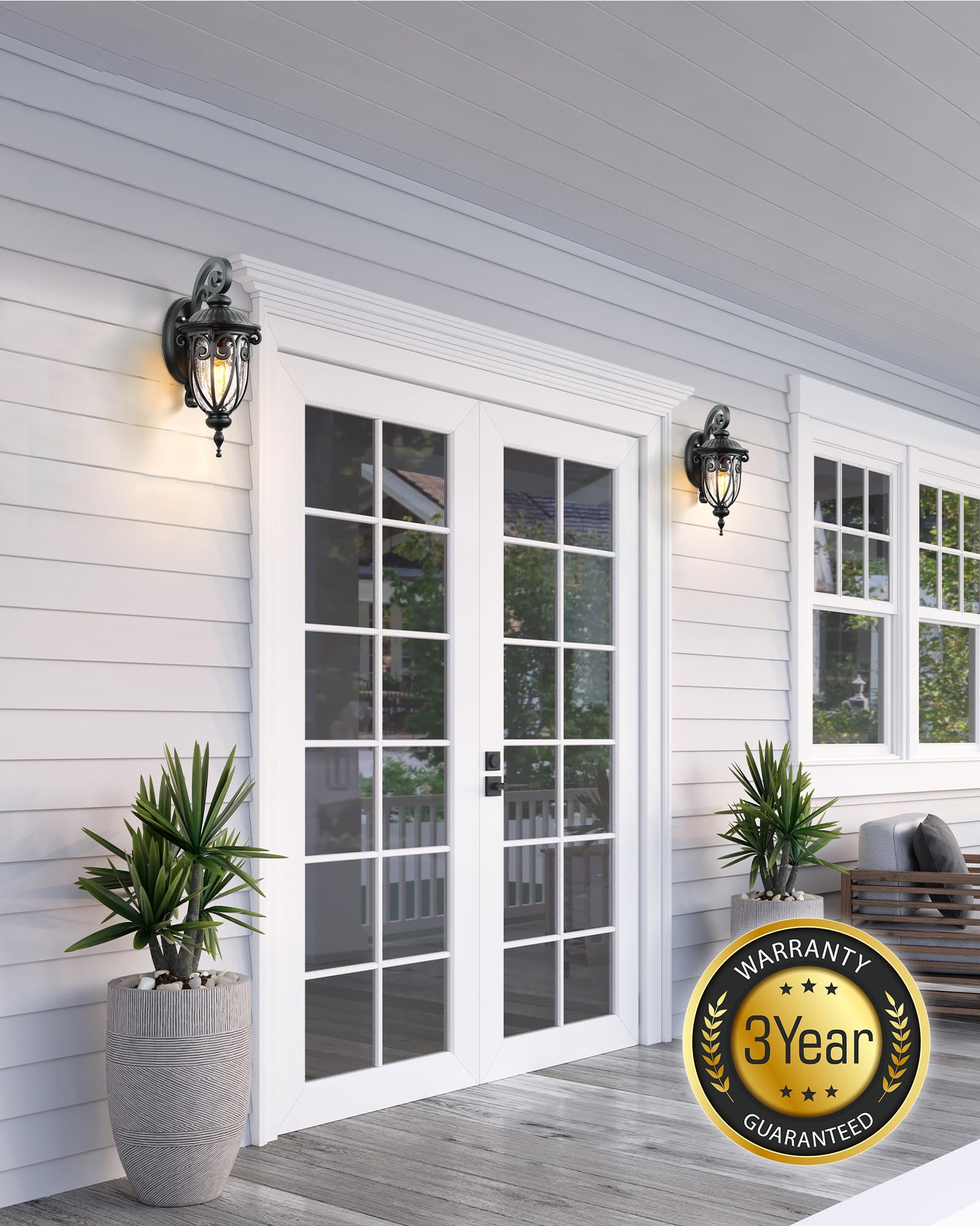 Vianis Outdoor Lights For House Dusk To Dawn  Black Porch Lights Waterproof Outdoor Light Fixture With Seed Glass  Exterior Lighting Fixtures For House  Doorway  Porch Garage