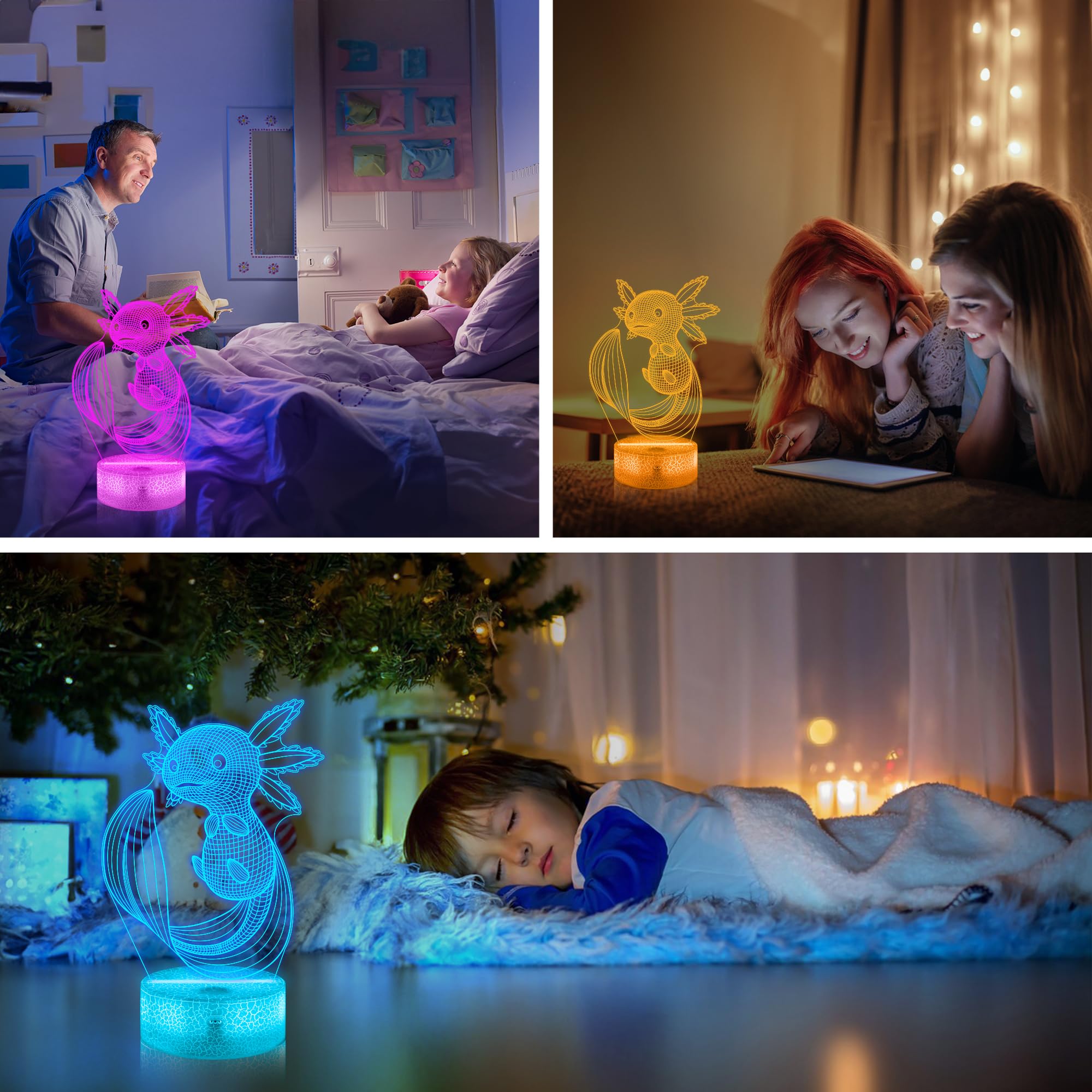 OkiyiD 3D Axolotl Night Light Lamp with Remote & Touch Control, Acrylic Decor for Kids Room, Color 5