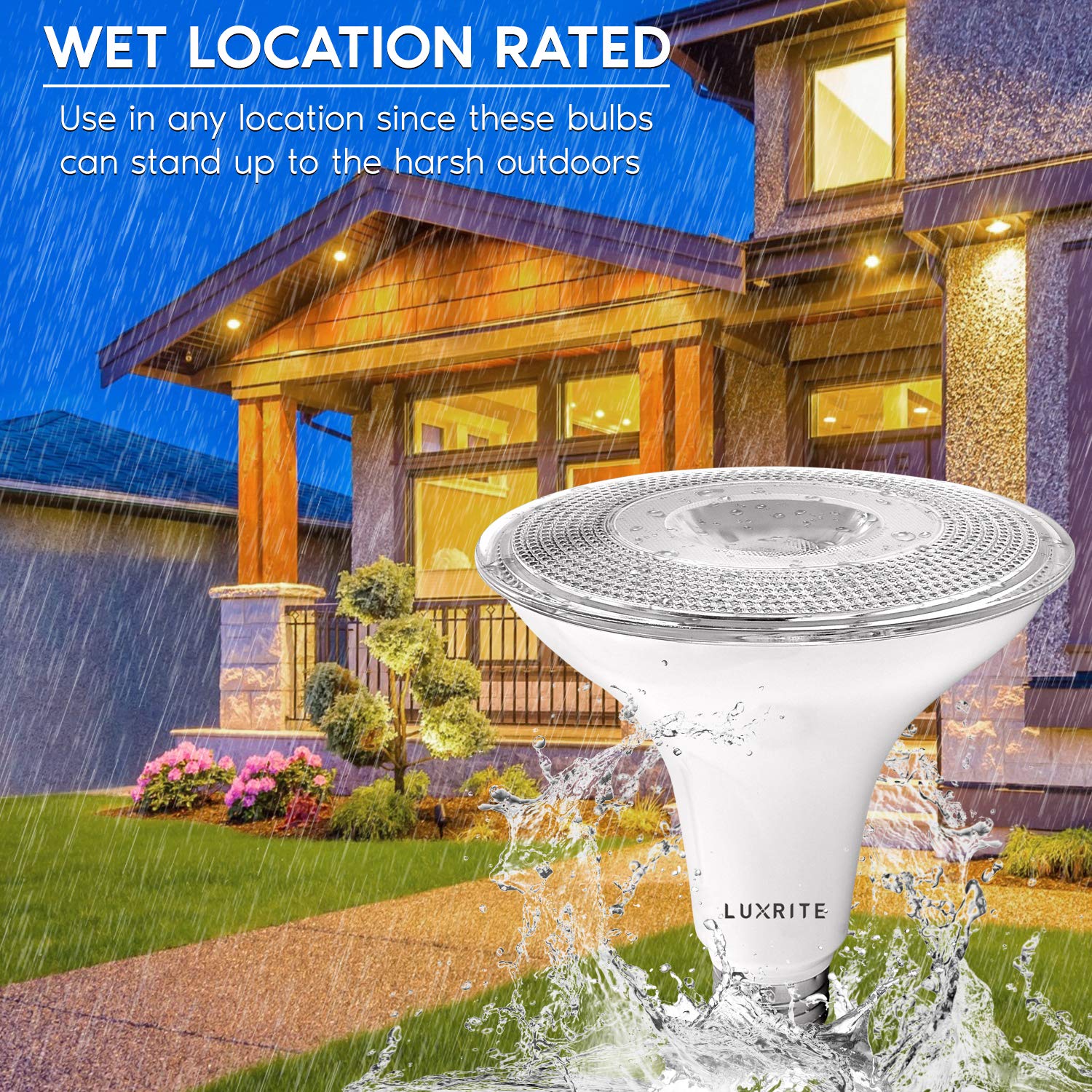 LUXRITE PAR38 LED Outdoor Flood Light Bulbs, 120W Equivalent, 1250 Lumens, 15W Dimmable, 6 Pack, 2700K Warm White