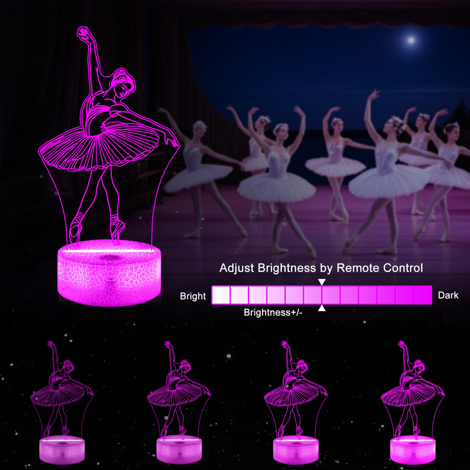 Ammonite Ballet Night Light, Ballerina 3D lamp 16 Color Changing with Remote Control and Timer, Women Ballet Decor Light Birthda