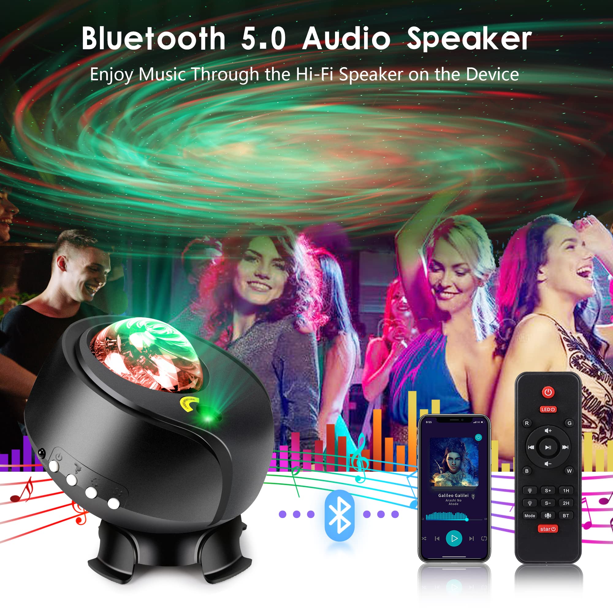 Star Night Light Projector - Starlight Projector With Remote Control, Timer &Bluetooth Speaker, Aurora Borealis Light Projector