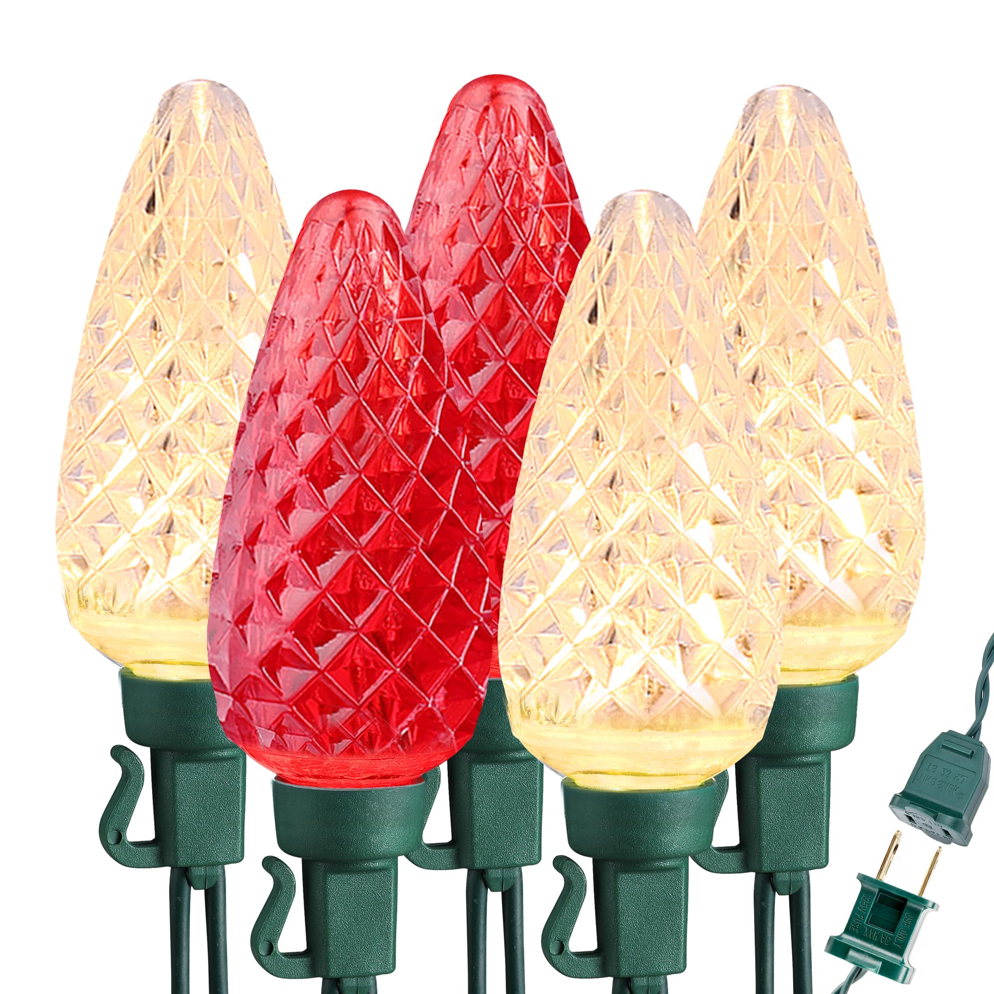 Brizled Outdoor Christmas Lights  16FT 25 LED Red & Warm White C9 Christmas Lights  Connectable Xmas Tree Light  UL Certified Indoor Light String Waterproof for Outside House Roof Tree Party Decor