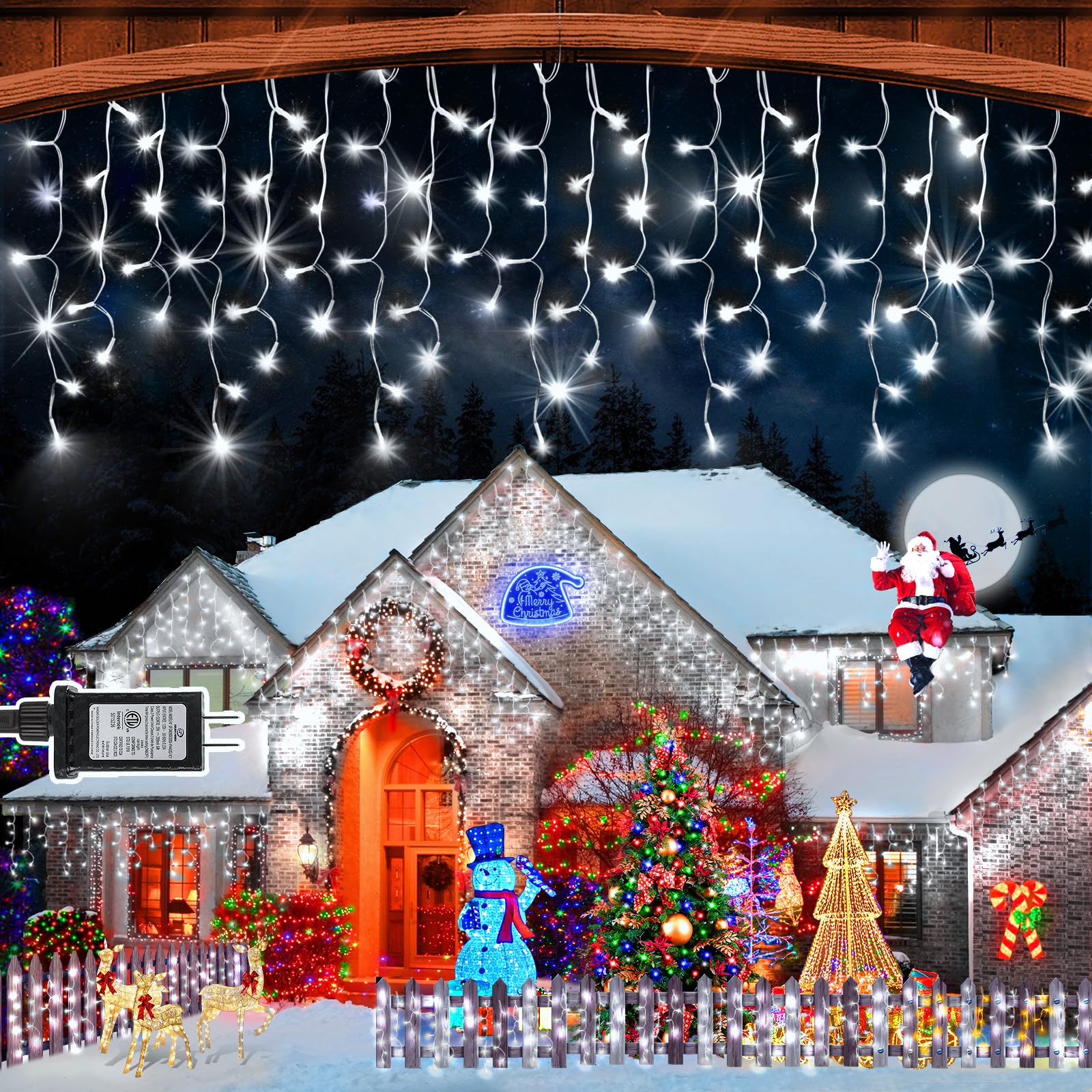 SAUIRS 100FT 960 LED Christmas Lights Outdoor Decorations with 180 Drops Timer 8Mode Curtaing String Lights Waterproof Fairy Lig