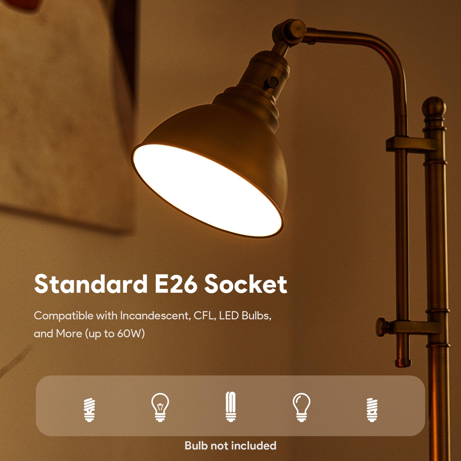 VONLUCE Rustic Desk Lamp - Adjustable Metal Task Light, 25"-29", Brushed Gold Finish, ETL Certified, Industrial Style