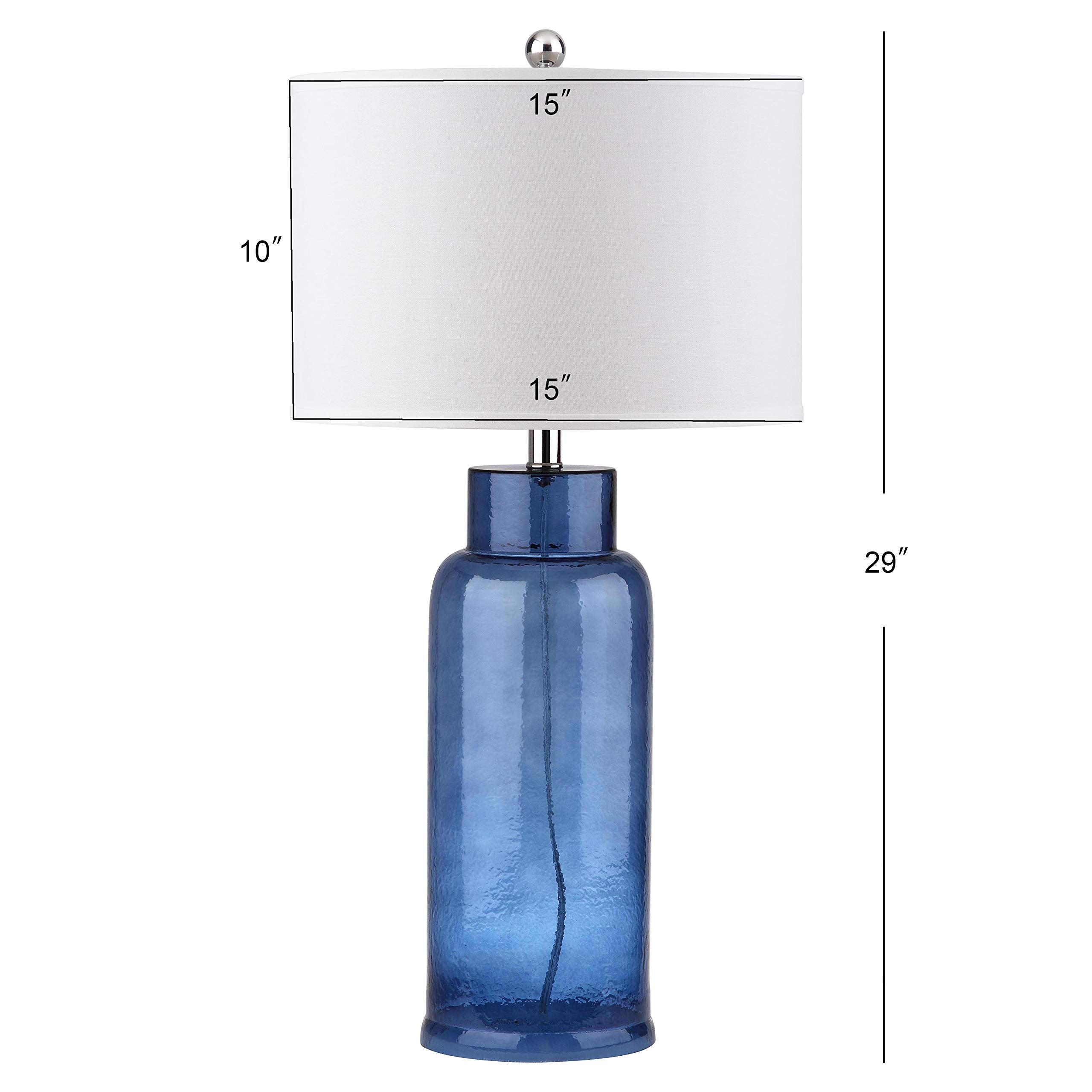 Safavieh Lighting Collection Glass Bottle Blue 30-Inch Bedroom Living Room Home Office Desk Nightstand Table Lamp Set Of 2 (Led