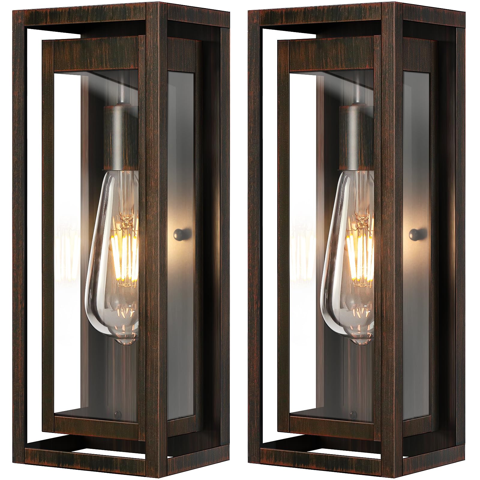 Slypadan 15'' Large Outdoor Light Fixture Wall Mount, 2 Pack Distressed Brown Outdoor Sconce Lights, Modern Waterproof Exterior 