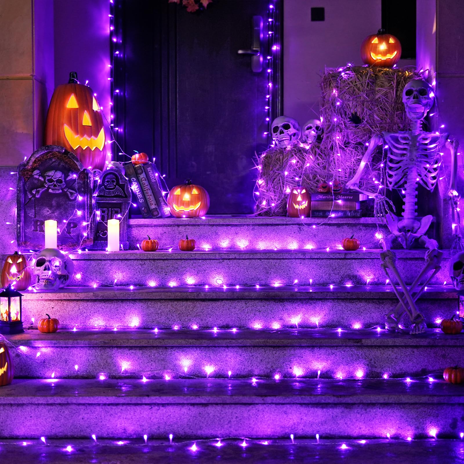 Jmexsuss 163 Ft 500 Led Purple Halloween Lights, 8 Modes Purple String Lights Indoor Outdoor Waterproof, Purple Christmas Lights
