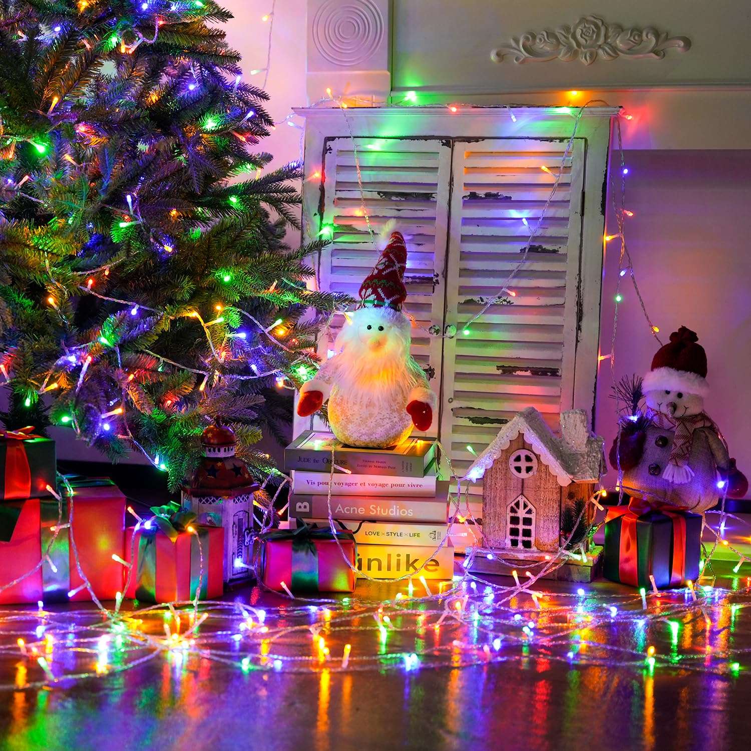 100 Led Christmas Lights Plug In, 33Ft Christmas Tree Lights Outdoor Waterproof, 8 Modes Multicolor Christmas Lights For Tree Pa