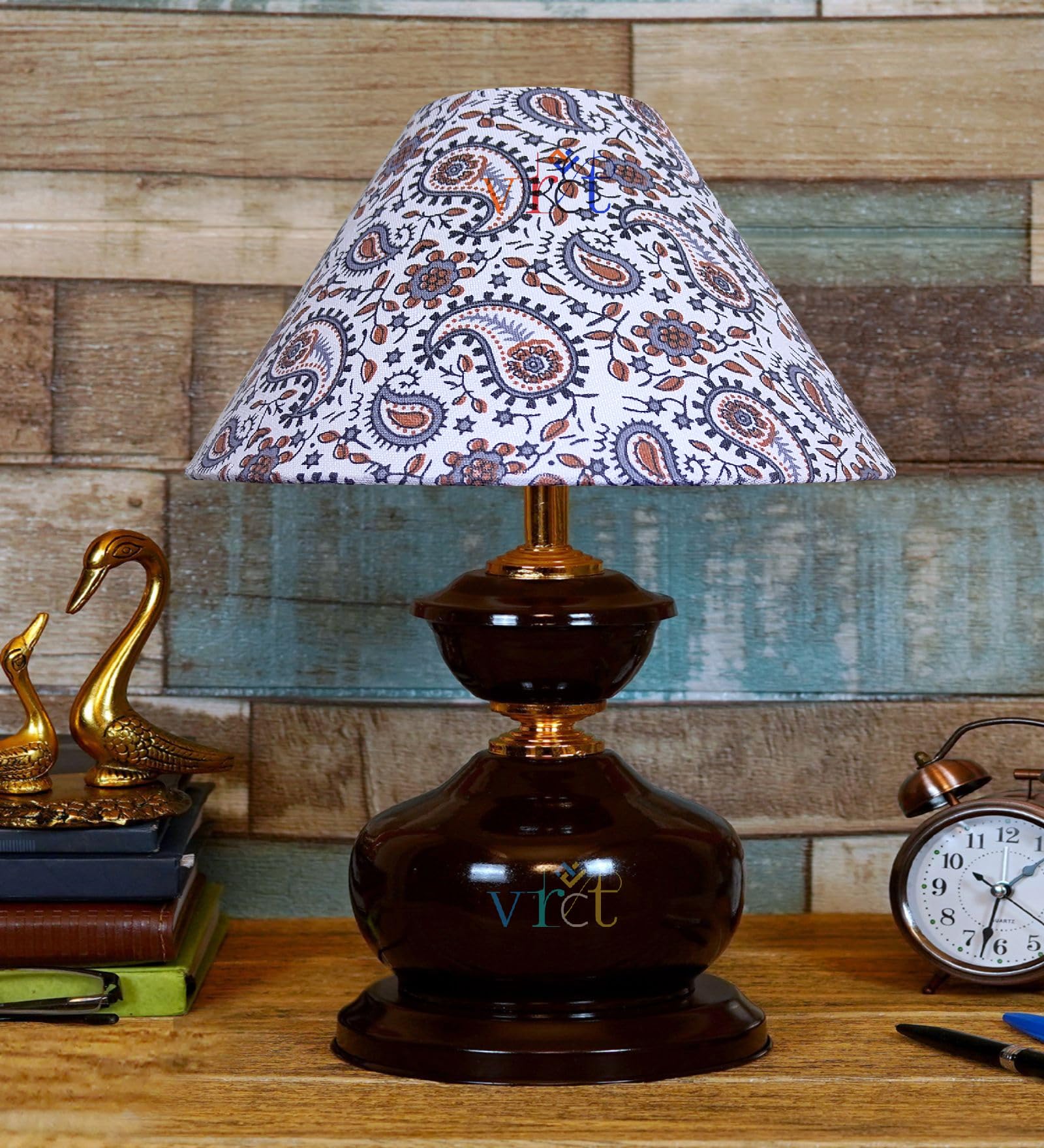 VRCT Beautiful Black and Gold Table Lamp with 10 inch Shade (Matka Mehendi)