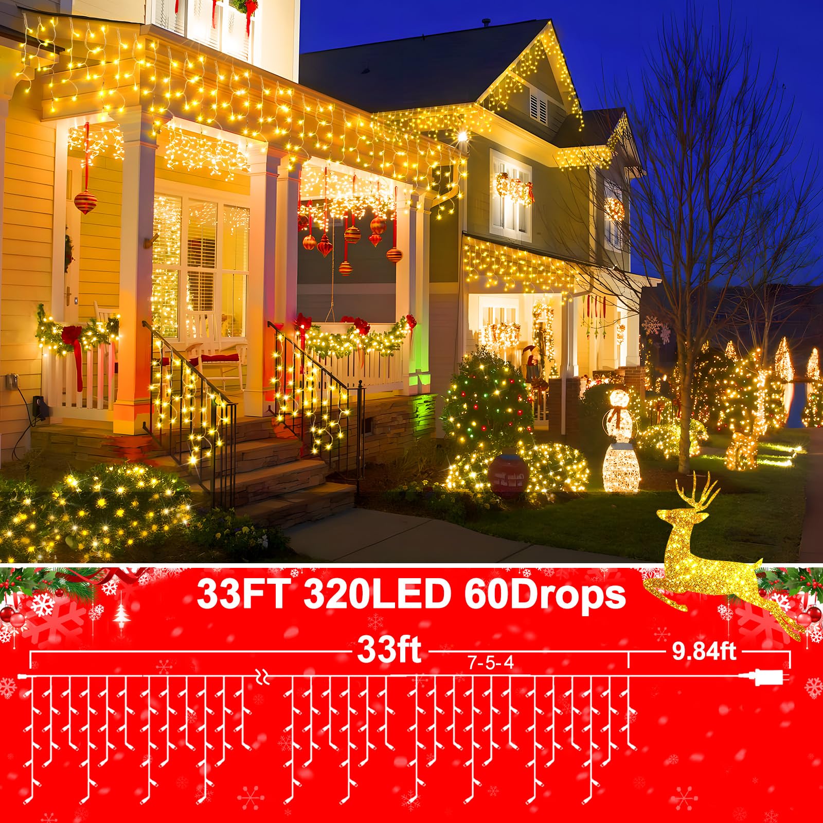 SAUIRS 50FT 480 LED Christmas Lights Waterproof Warm White Fairy Lights, 8 Modes, Timer, Indoor/Outdoor Decor, Model Shiyi02-MNO02-Shiyi