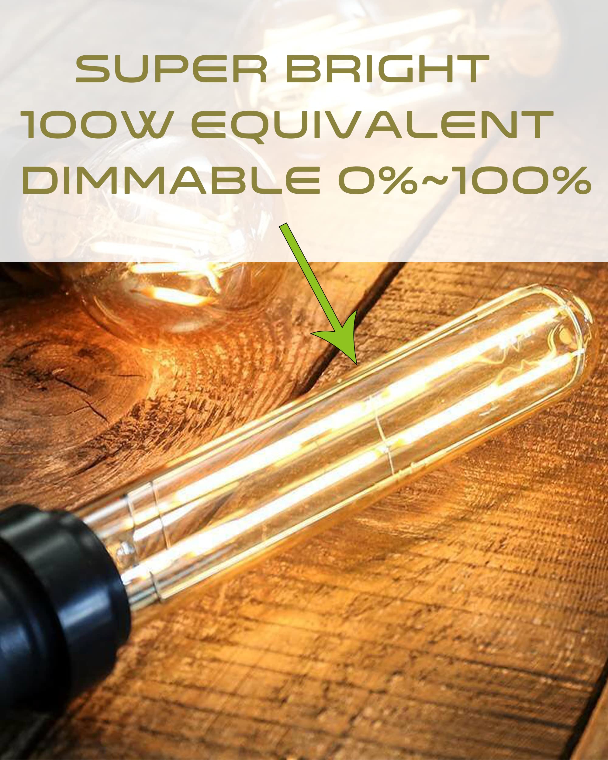 Hunanaote 6W Dimmable T10 Led Bulb, 2700K Warm White, E26 Base,