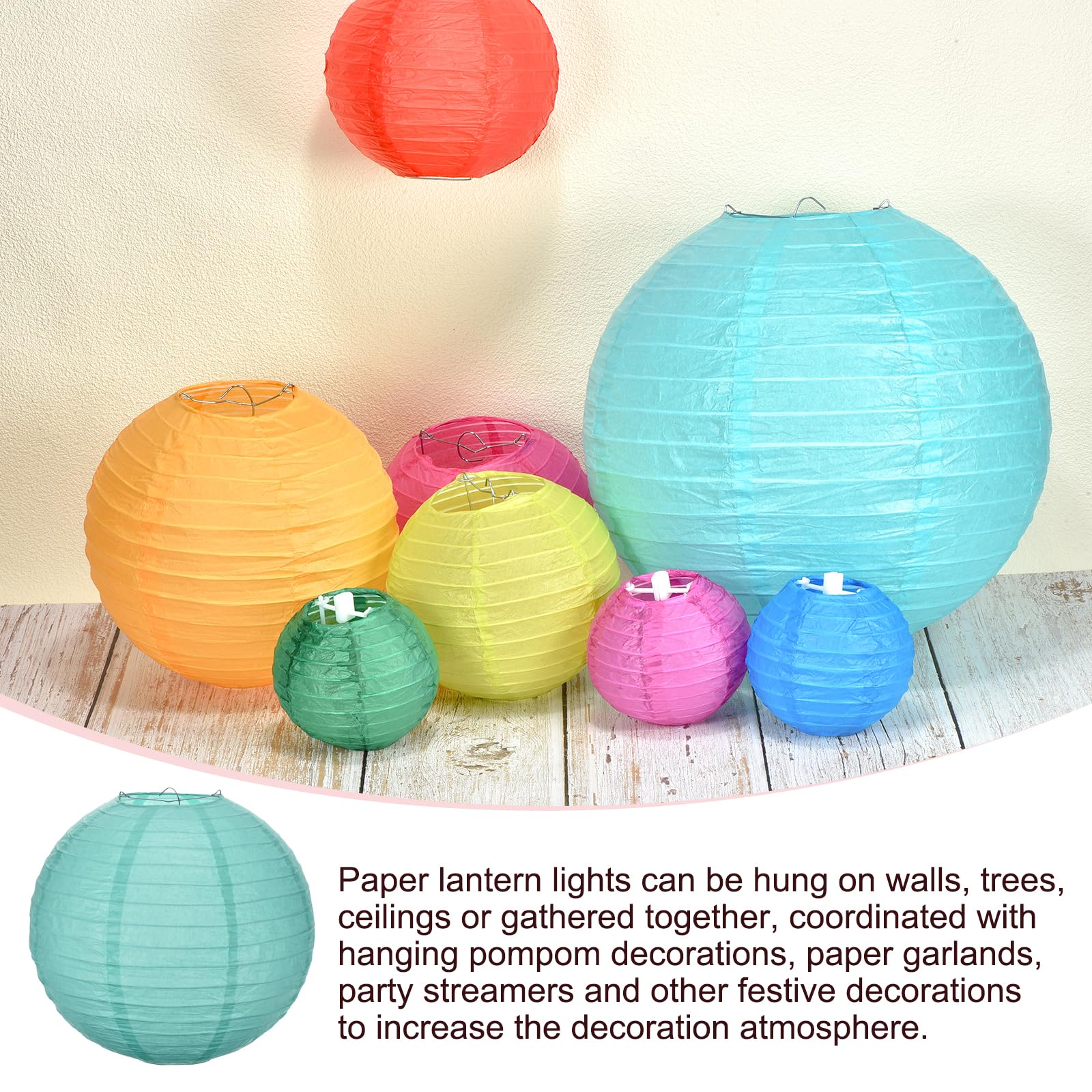 Meccanixity 6Pcs Paper Lanterns Decorative, 6'' 8'' 12'' Blue Round Hanging Lantern Chinese Lanterns For Home Decor, Birthday, W