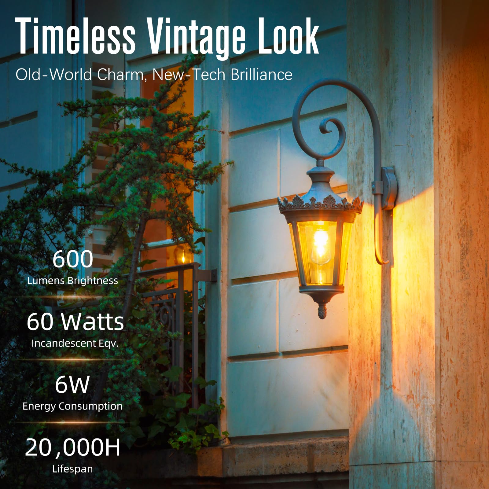 Gvvoohome Edison Bulbs 60 Watt Led, E26 Bulb Dimmable, Soft White 2700K, St58 Vintage Light Bulbs, 90+ Cri, 6W 600Lm, E26 Medium