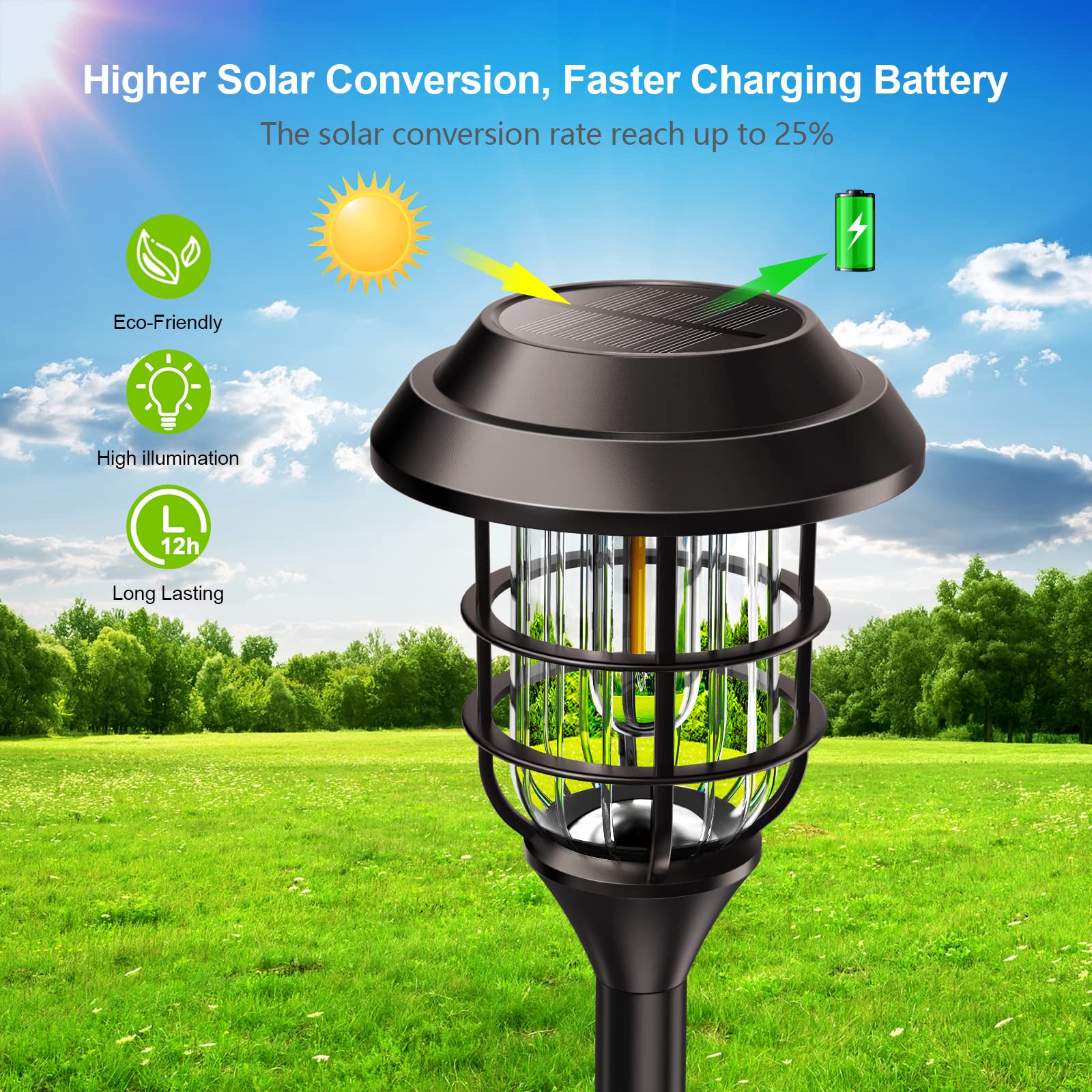 LETMY Solar Outdoor Lights, 8 Pack, Bright IP65 Waterproof Garden Pathway Lighting, Black Plastic Landscape Lights