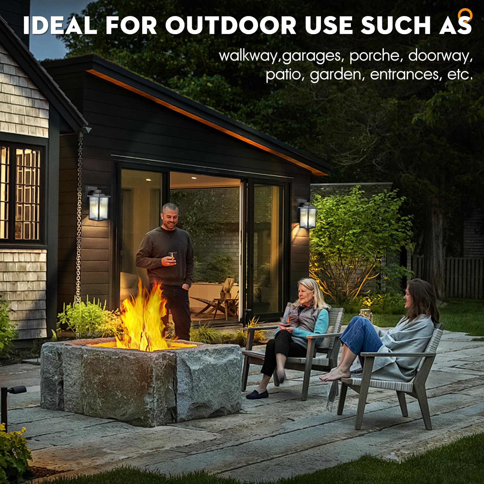 hameso Outdoor Wall Lights - IP65 Waterproof, Textured Glass, Matte Black, 1 Pack, Easy Install for Porch, Garage, Front Door