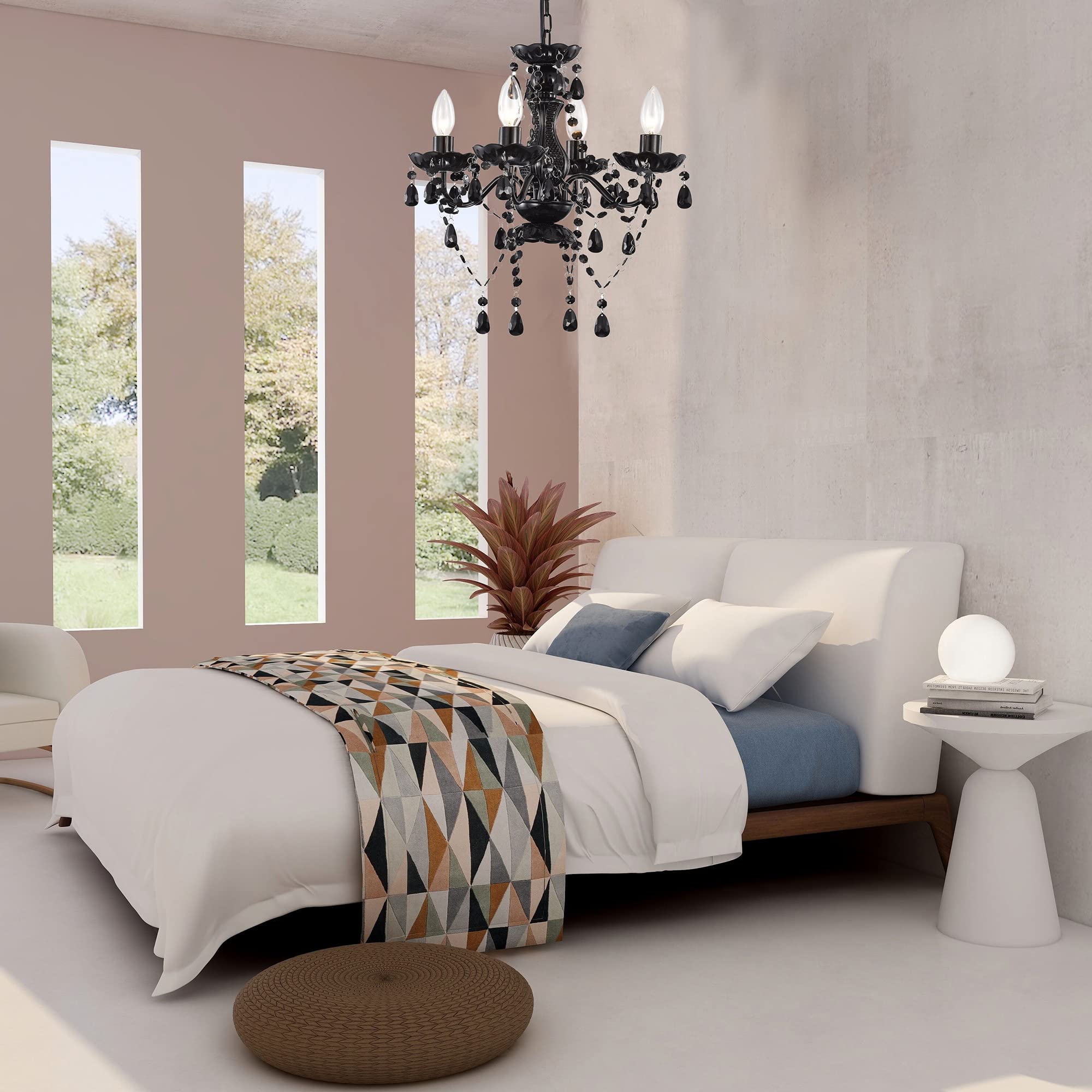 Lalula Black Mini Crystal Chandelier 4-Light Modern Pendant Light Fixture