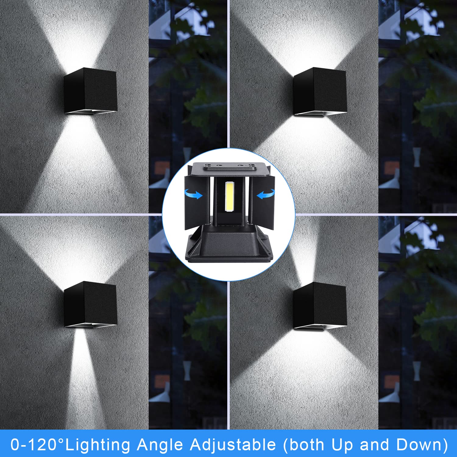 Juyace LED Wall Sconce 20W Outdoor Lighting, Adjustable Black Aluminum, IP65, 6000K, 4 Pack for Porch, Patio, Garage, Garden
