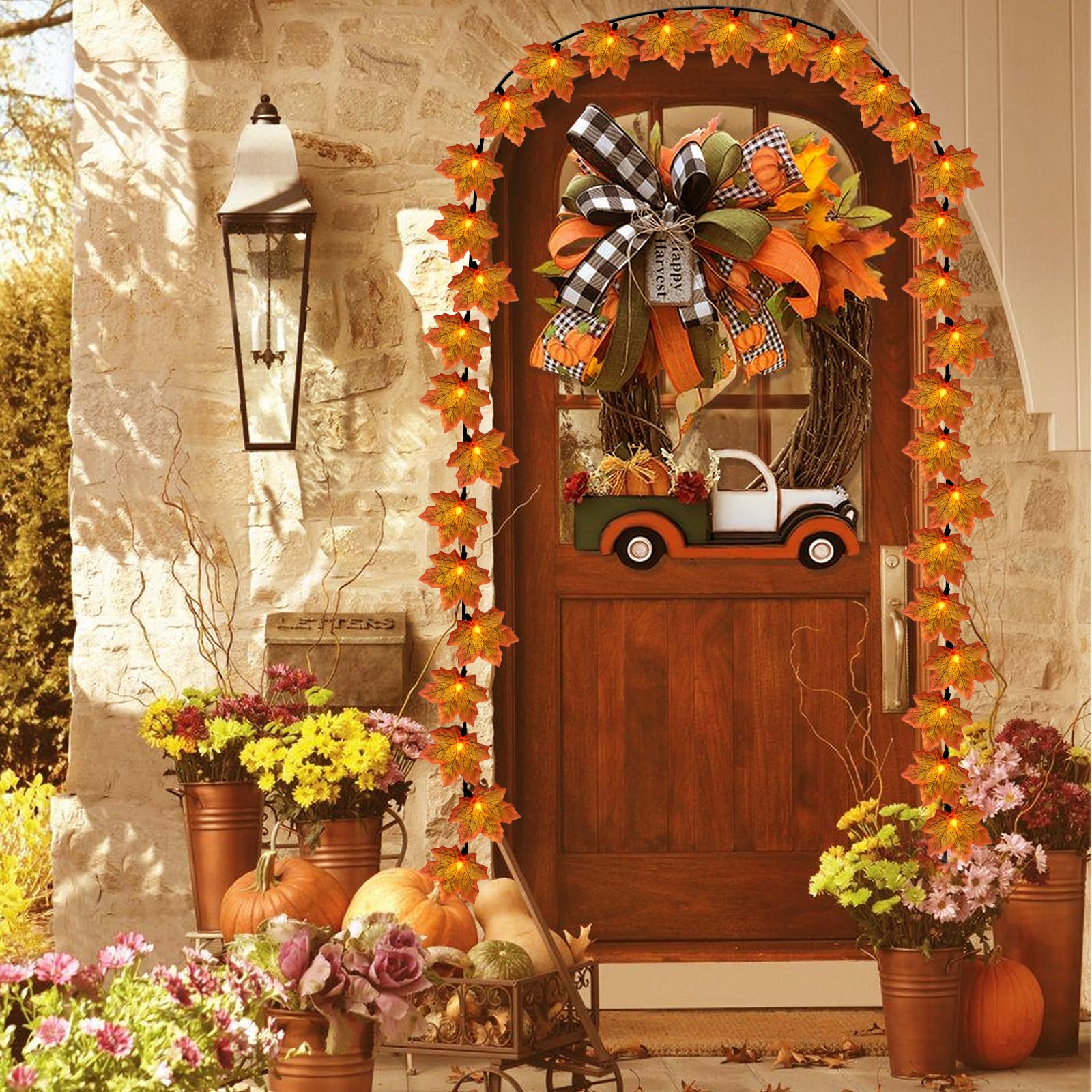 Romasaty LED Maple Leaf String Lights, 13.6FT, 35 Orange Fall Lights, Indoor/Outdoor Decor for Thanksgiving, Halloween, Christmas