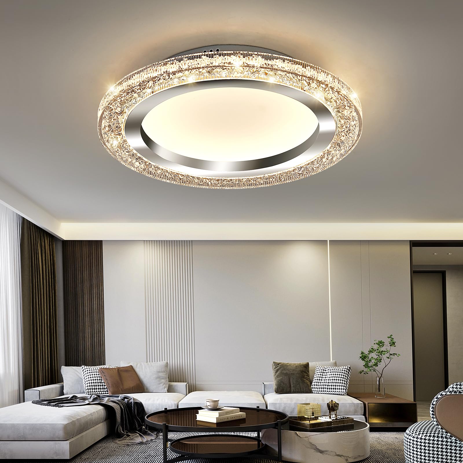 Uofus 28W Led Flush Mount Ceiling Light Chrome 12Inch Modern Round Ceiling Light Fixture 3000K-6000K Super Bright Circle Ceiling