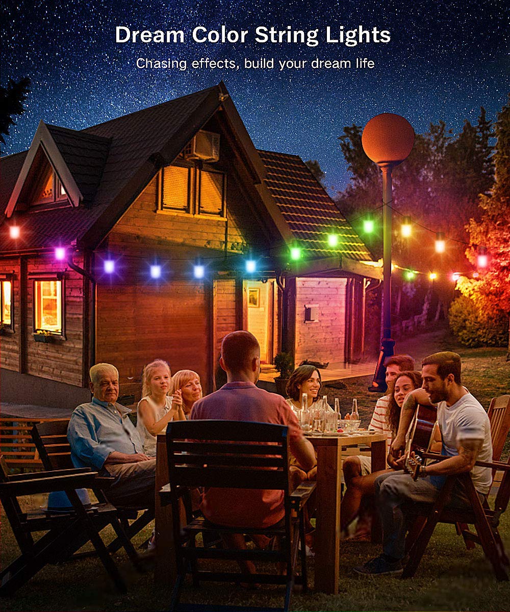 ELlight Outdoor String Lights 39ft 100LED, Dream Color Christmas Lights with APP, Waterproof Color Changing LED String Lights fo